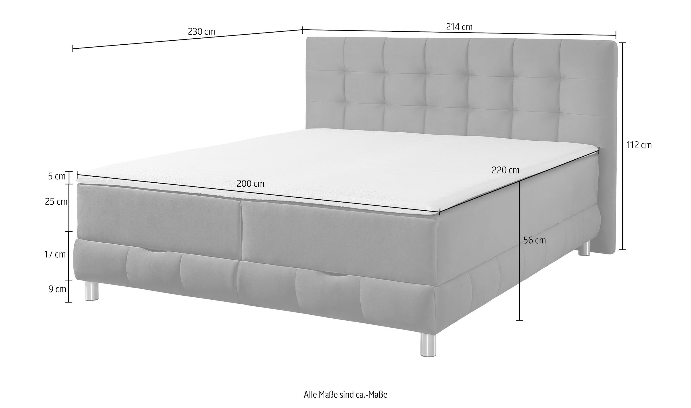 INOSIGN Boxbett »Vaasa«, inkl. Bettkasten & Topper, XXL-Ausführung, Überlänge 220 cm