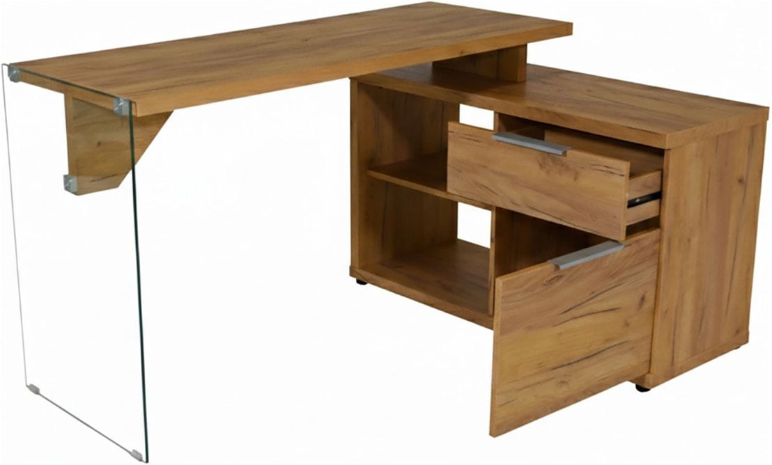 Jahnke Eckschreibtisch »LUX C 135 E« Eckschreibtisch,wechselseitig montierbar,Glas,1 Schublade & 2 Fächer