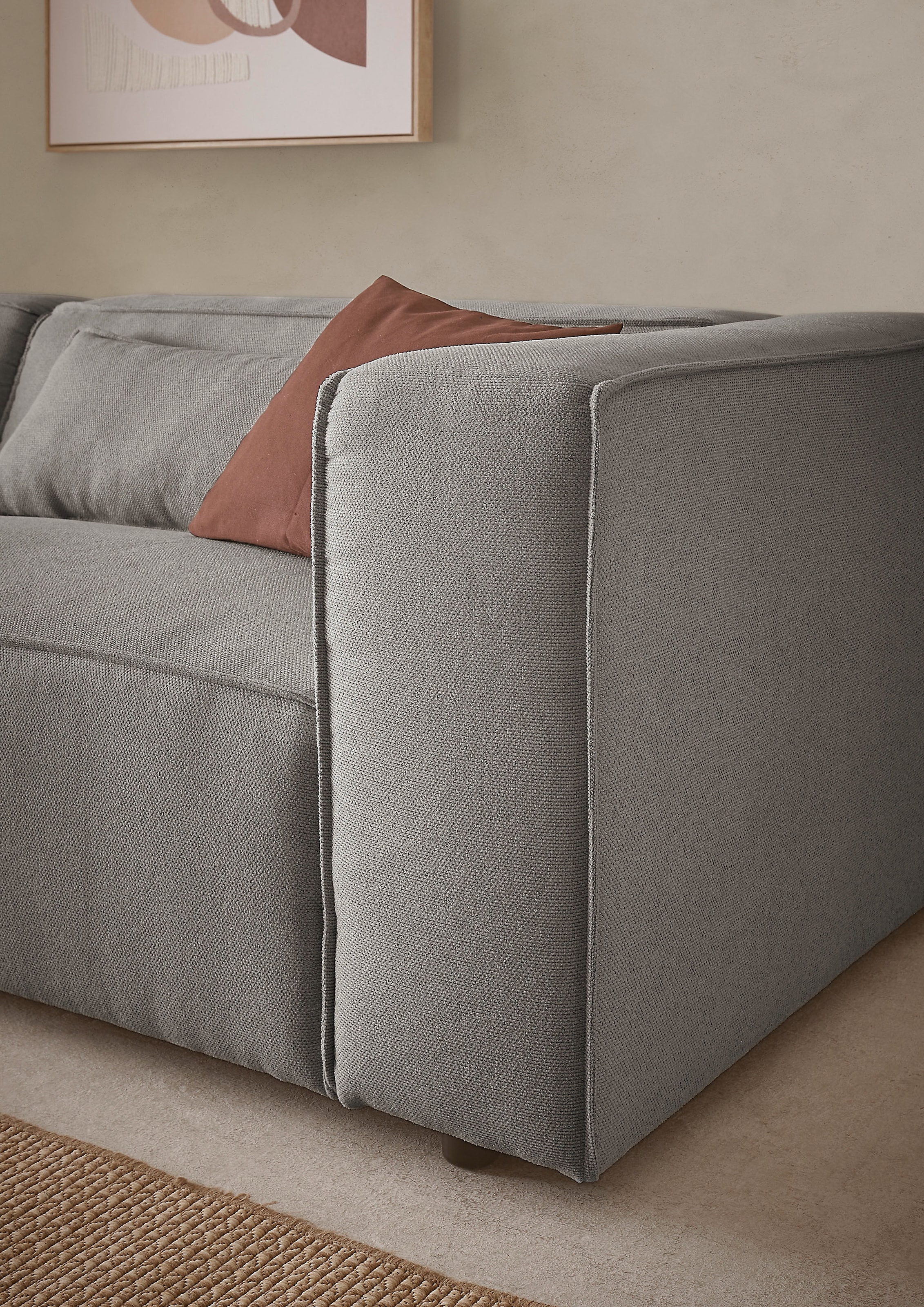 LeGer Home by Lena Gercke 3-Sitzer »PIARA, Struktur, Couch mit Kedernaht« schwarze Füße, bequemer Sitzkomfort