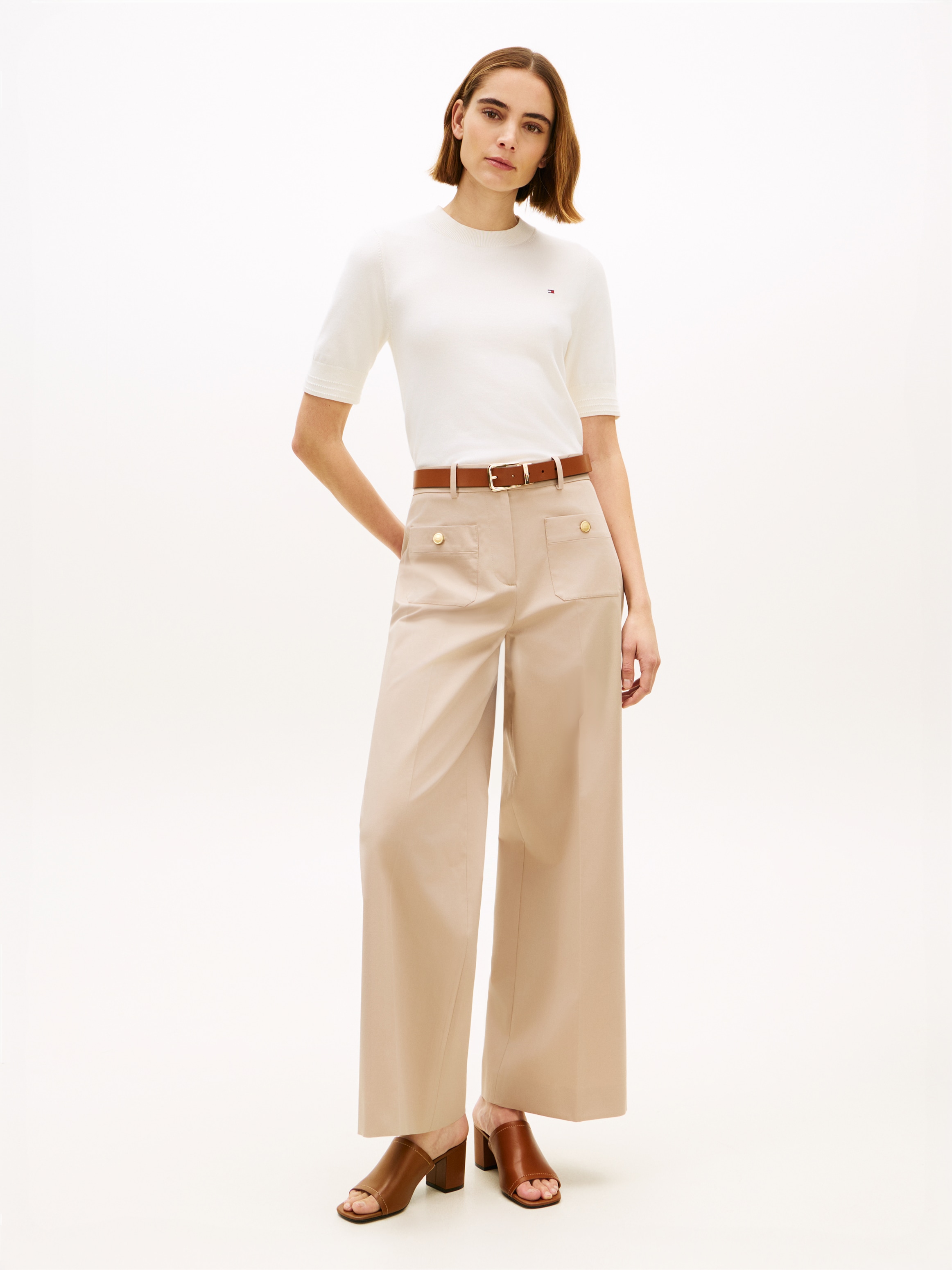 Tommy Hilfiger Chinohose »PREPPY COTTON WIDE LEG CHINO«  mit Bügelfalten, Mid Rise