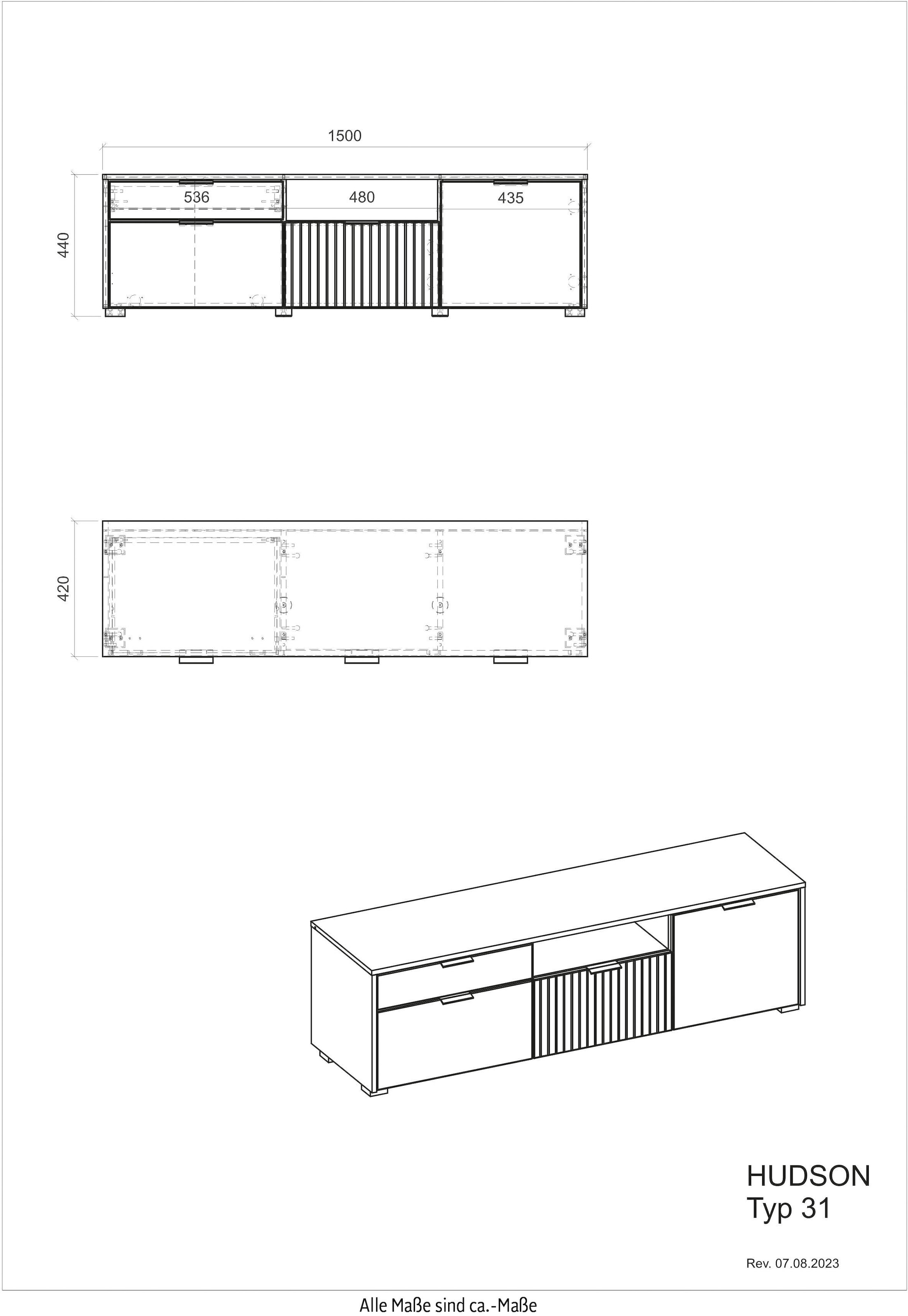 INOSIGN Stauraumvitrine »Hudson«, in moderner Trendfarbe, Griffe aus Metall (Schwarz), Höhe 180 cm