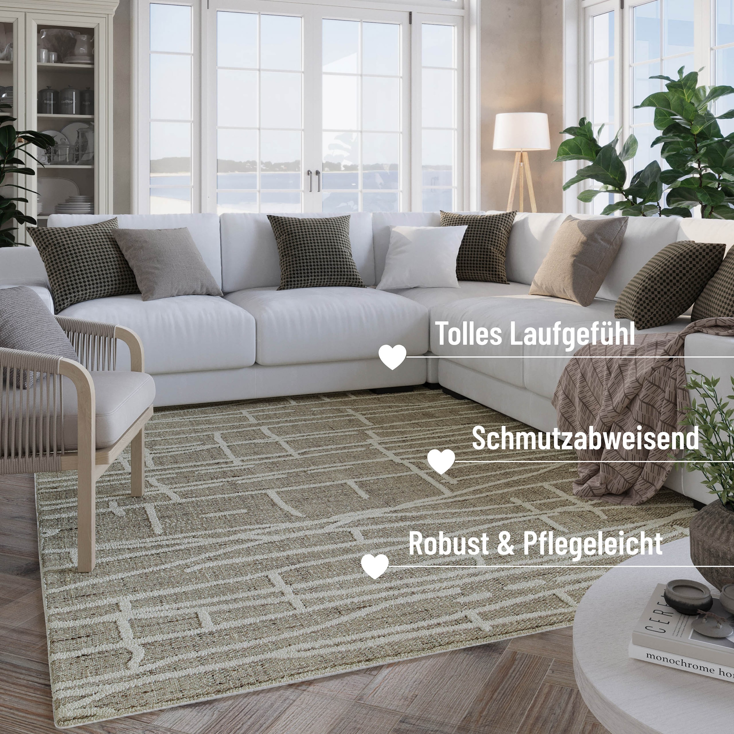 Wecon home Teppich »Hamptons TWENTYFIVE«, rechteckig, 10 mm Höhe, Läufer. Kurzflor, Wohnzimmer, Schlafzimmer, elegant, robust, abstrakt
