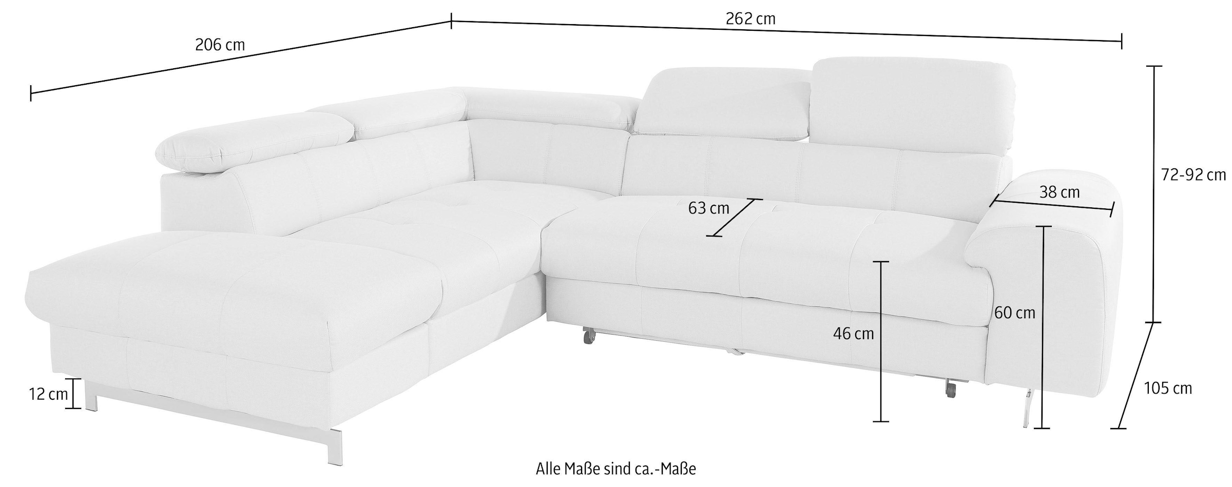 COTTA Ecksofa »Chef L-Form« mit Kopfteilverstellung, wahlweise mit Bettfunktion & Bettkasten