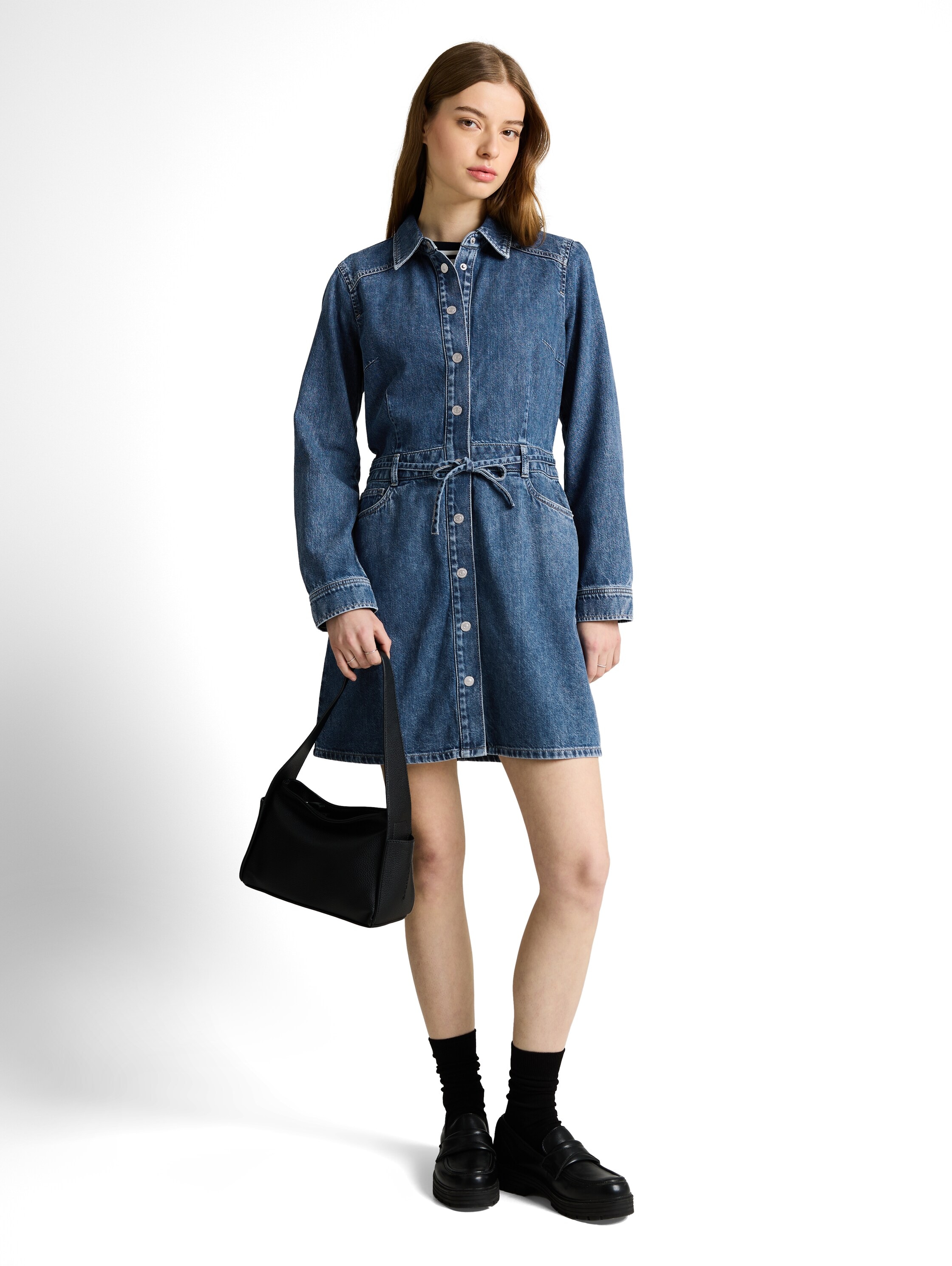 TOM TAILOR Denim Jeanskleid Eingrifftaschen Langarm mit Jeansgürtel