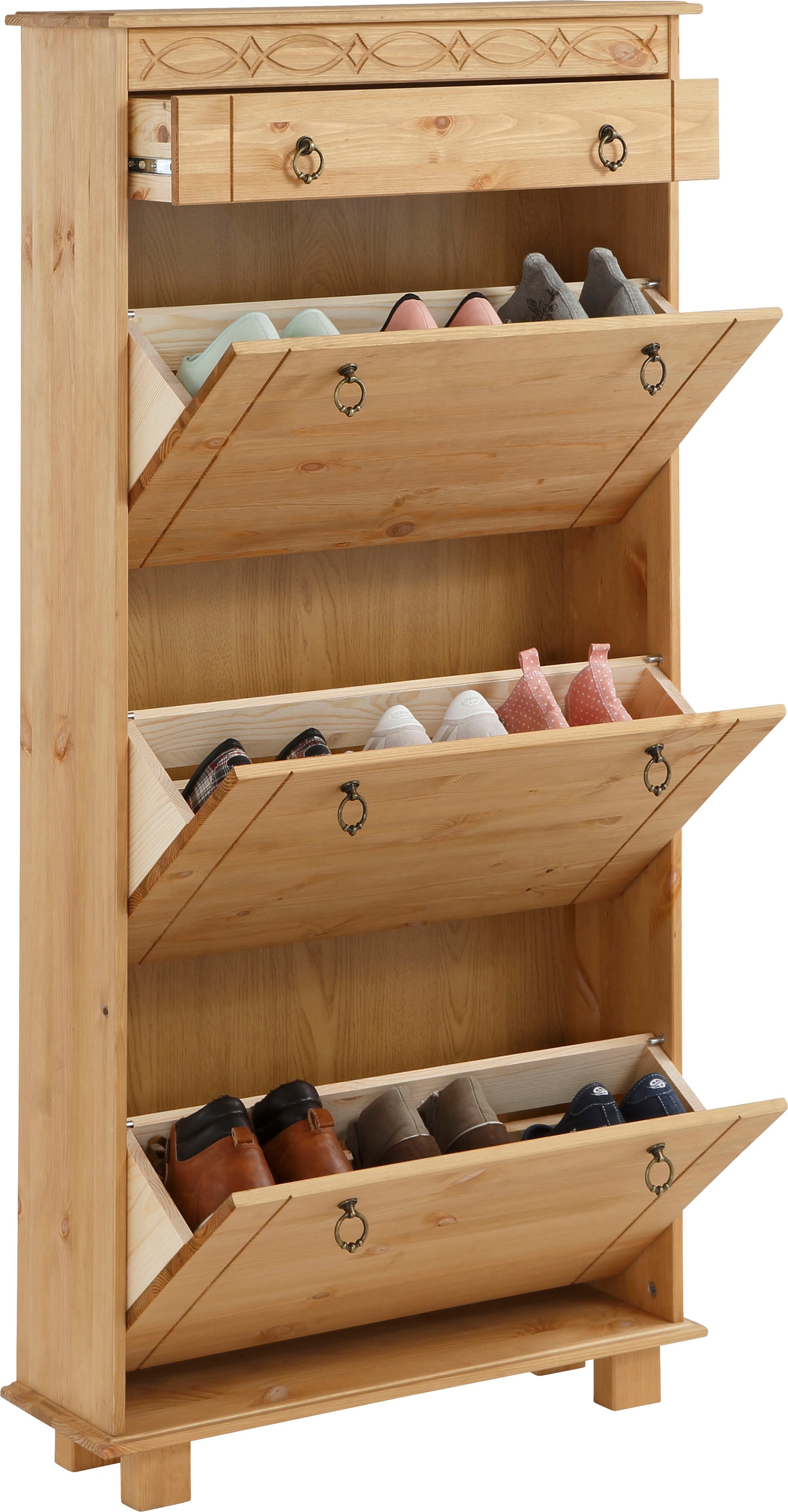 Home affaire Schuhschrank »Indra«, aus massiver Kiefer, FSC®, Breite 70 cm, Platz für ca. 9 Paar Schuhe