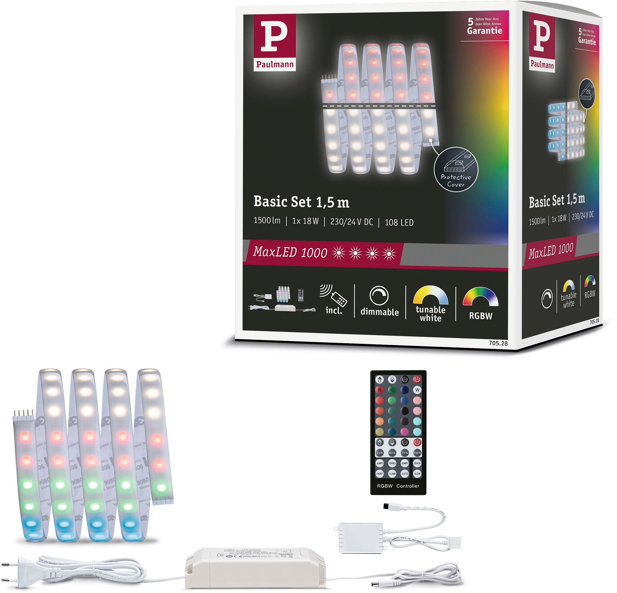 Paulmann LED-Streifen »MaxLED 1000 Basisset 1,5m IP44 Cover 3000K 18W 230/24V 50VA Silber«, 1 St.-flammig, RGBW