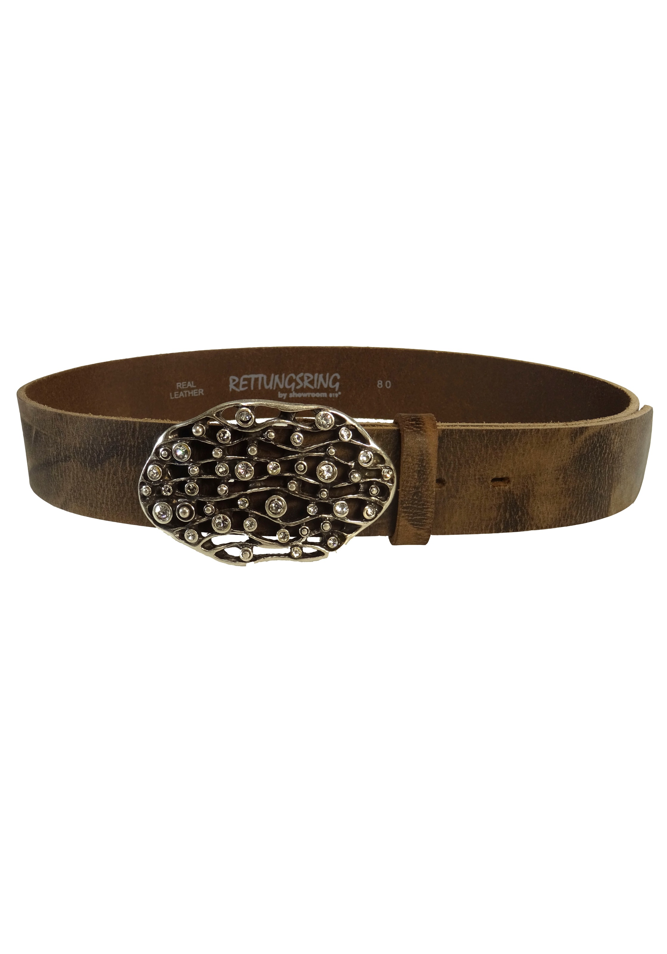 RETTUNGSRING by showroom 019° Ledergürtel, mit austauschbarer Schließe »Welle Oval Mit Strass Weiß«, 4cm