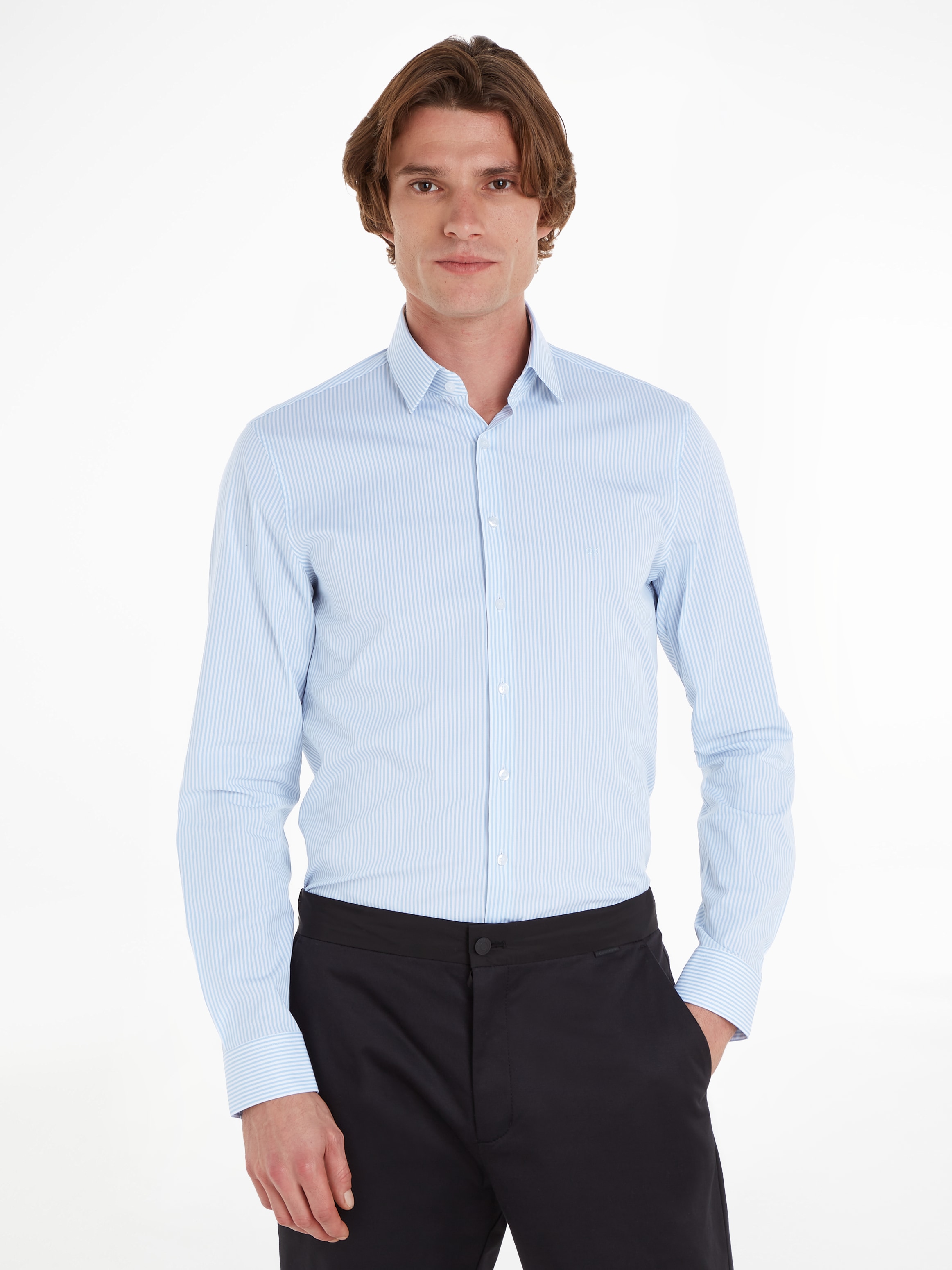 Langarmhemd »POPLIN STRIPE SLIM SHIRT«, mit Logoprägung