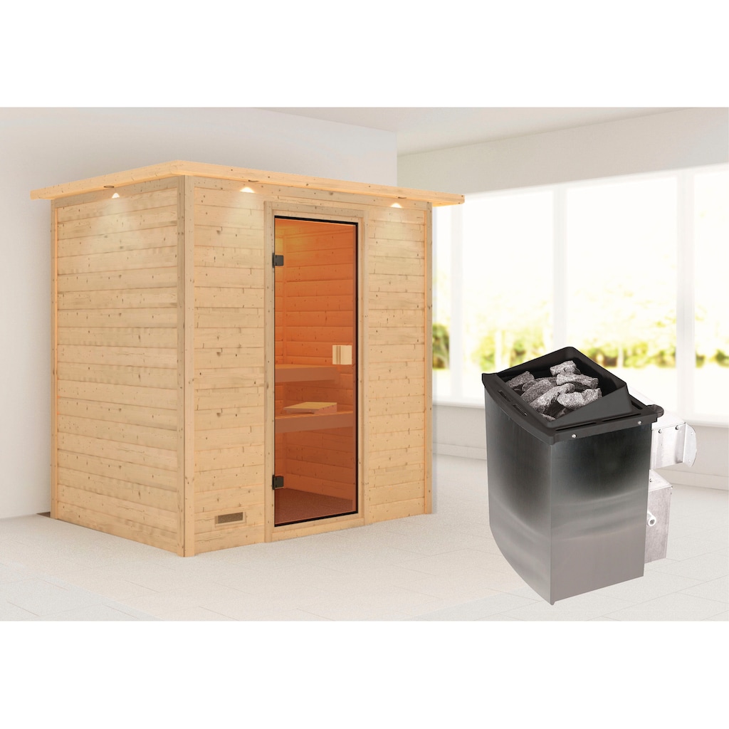 Karibu Sauna »"Sonja" mit bronzierter Tür und Kranz Ofen 9 KW integr. Strg«