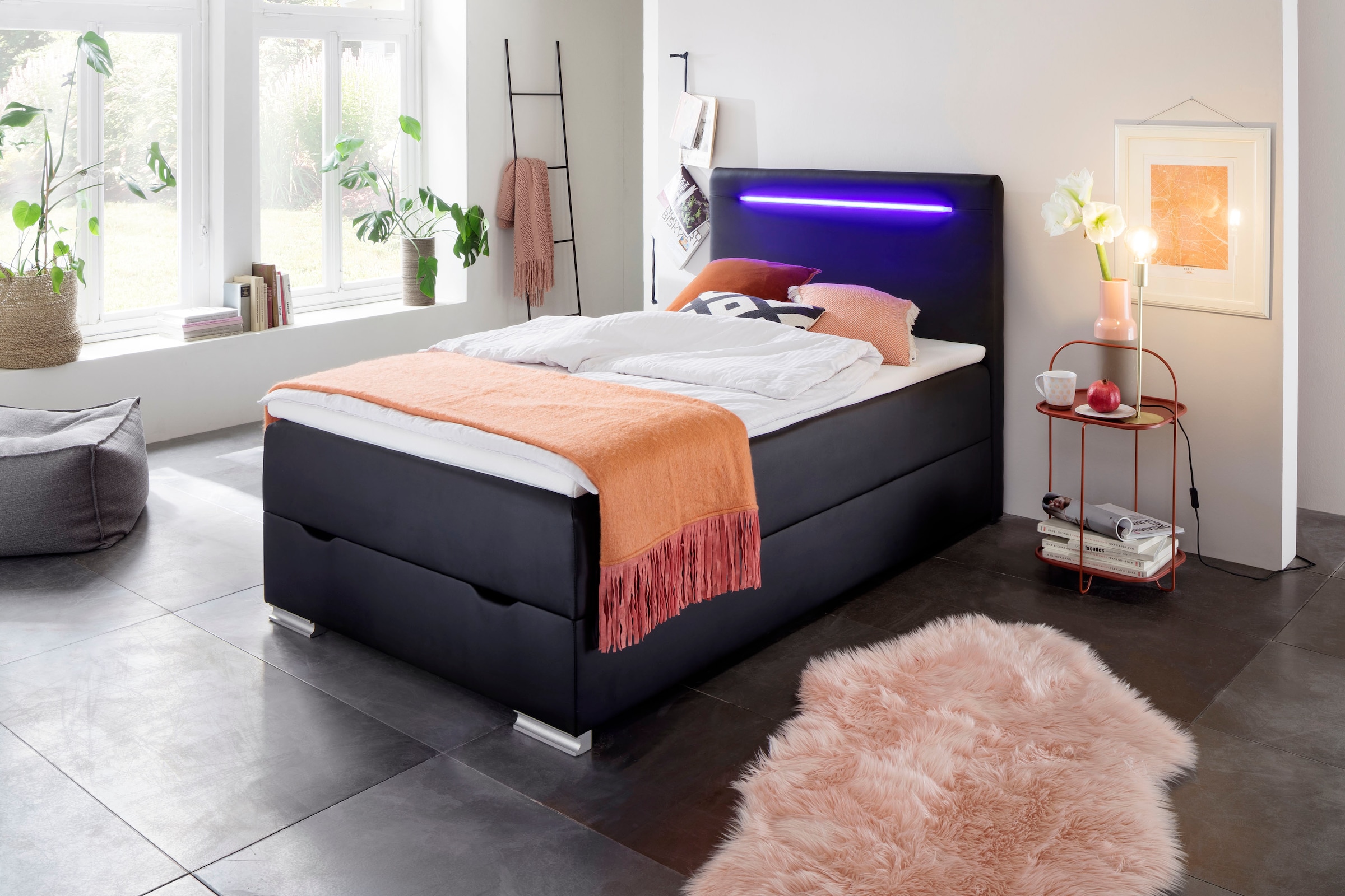 meise.möbel Boxspringbett »Las Vegas«, Füße und Kopfteil mit LED-Beleuchtung, mit Bettkasten und Topper