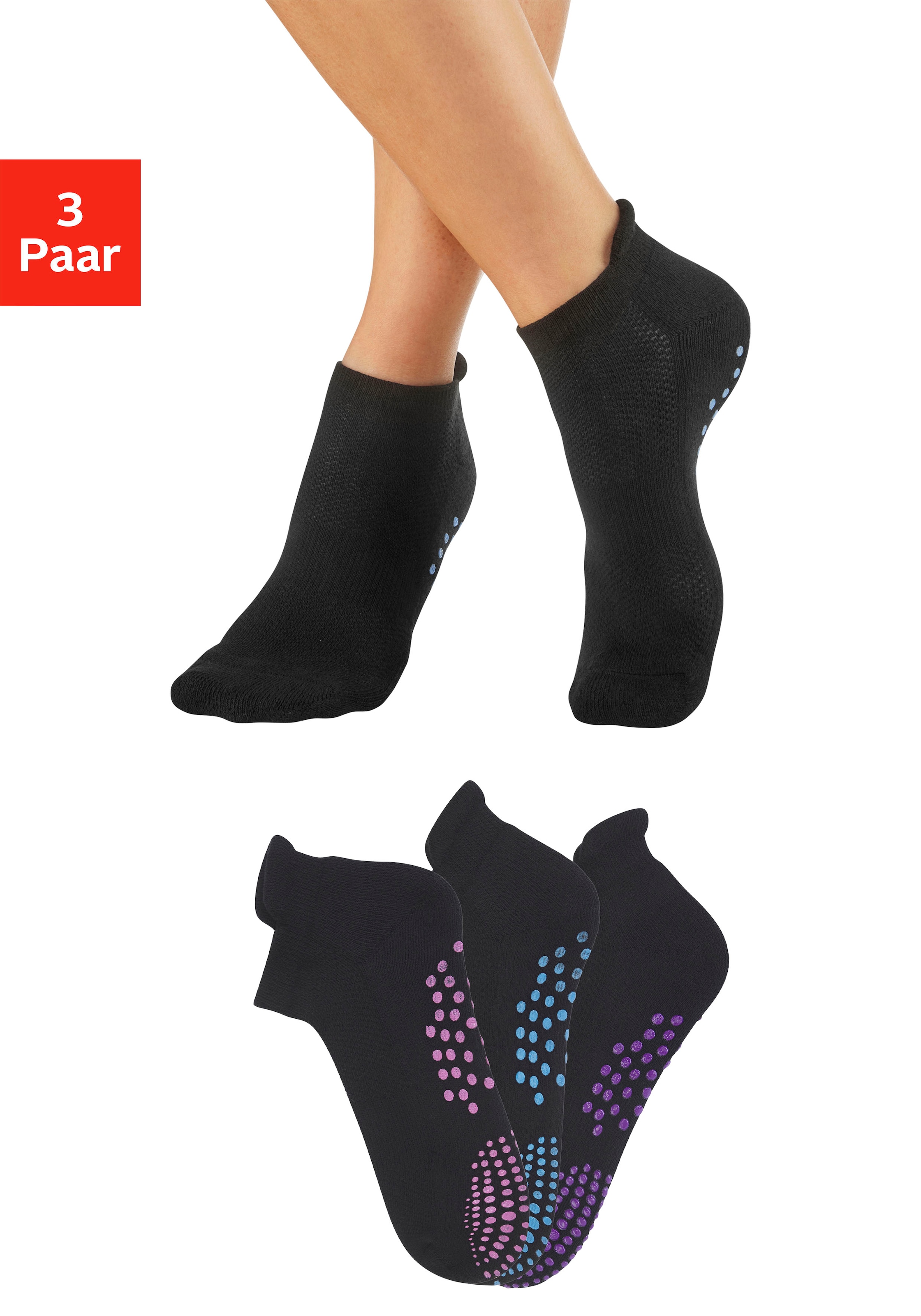 Lavana ABS-Socken, (Packung, 3 Paar), mit farbigen ABS Stoppern