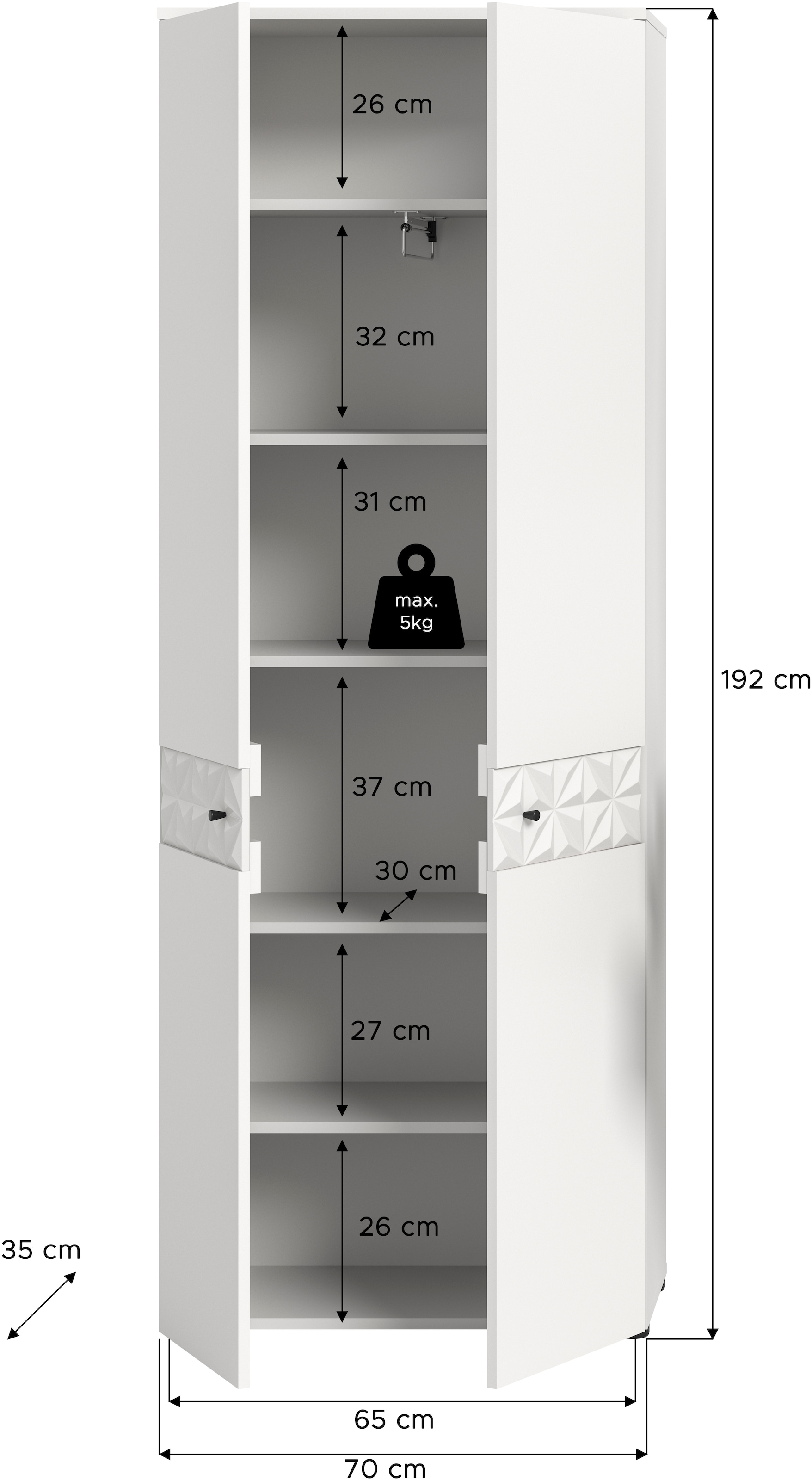INOSIGN Garderobenschrank »VICENZA, inkl. ausziehbarer Kleiderstange, 2 Türen, 4 Einlegeböden«, mit Ornamentabsetzung, Mehrzweckschrank, Kleiderschrank, Dielenschrank