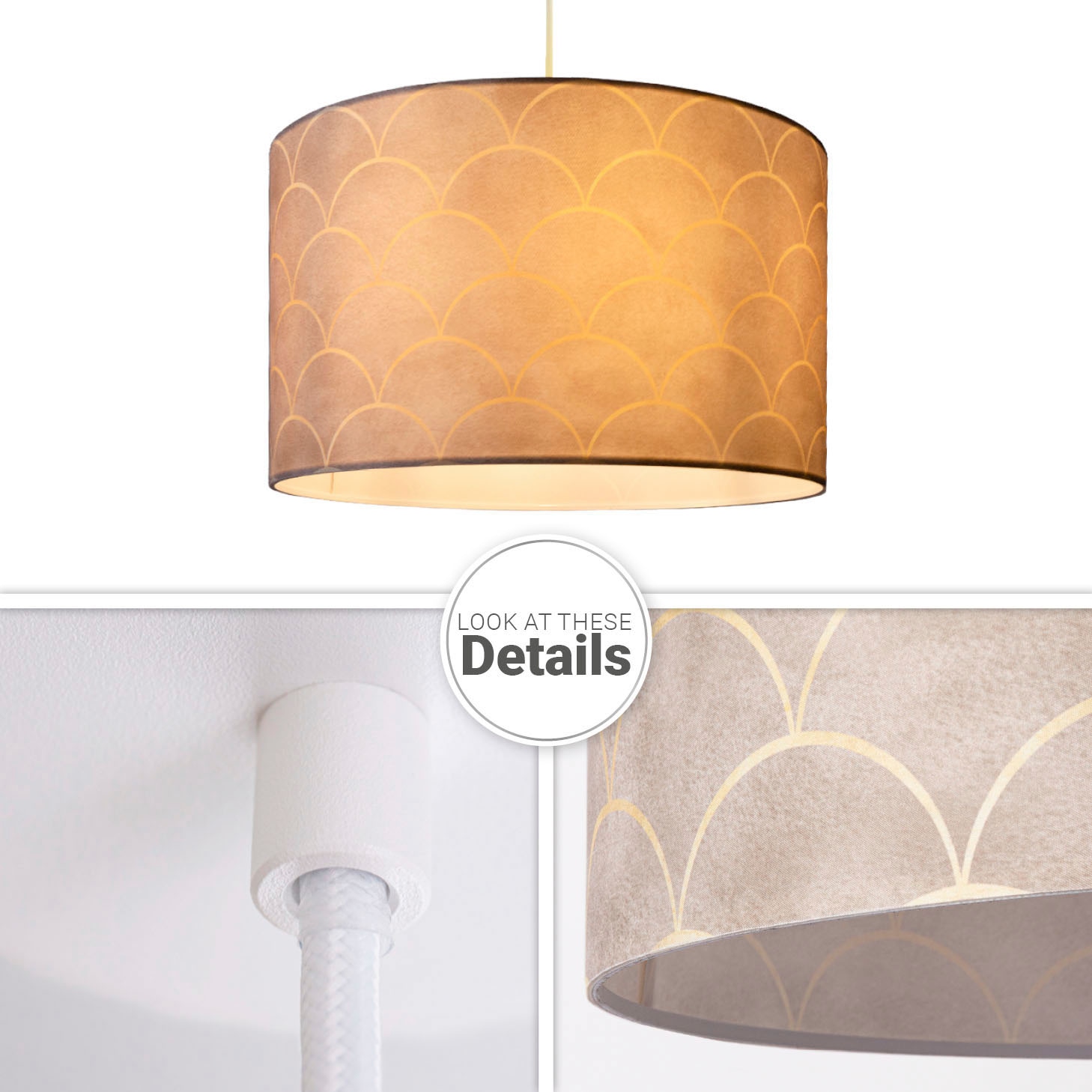 Paco Home Pendelleuchte »Hugo Pillar«, Leuchtmittel E27 | ohne Leuchtmittel, Pendelleuchte Esstisch Lampe Wohnzimmer Stoffschirm Vintage Modern
