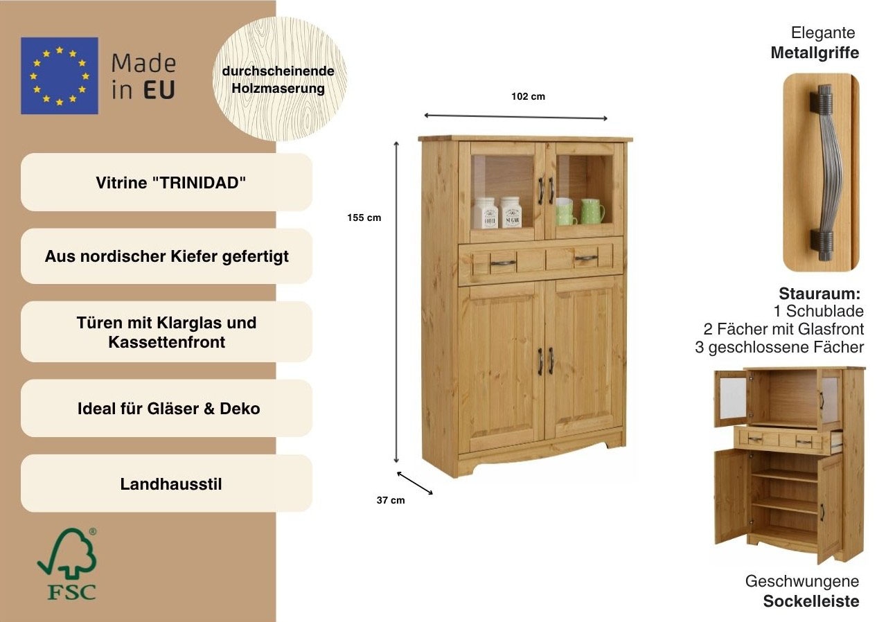 OTTO home Highboard »Trinidad« Vitrine, Breite 102 cm