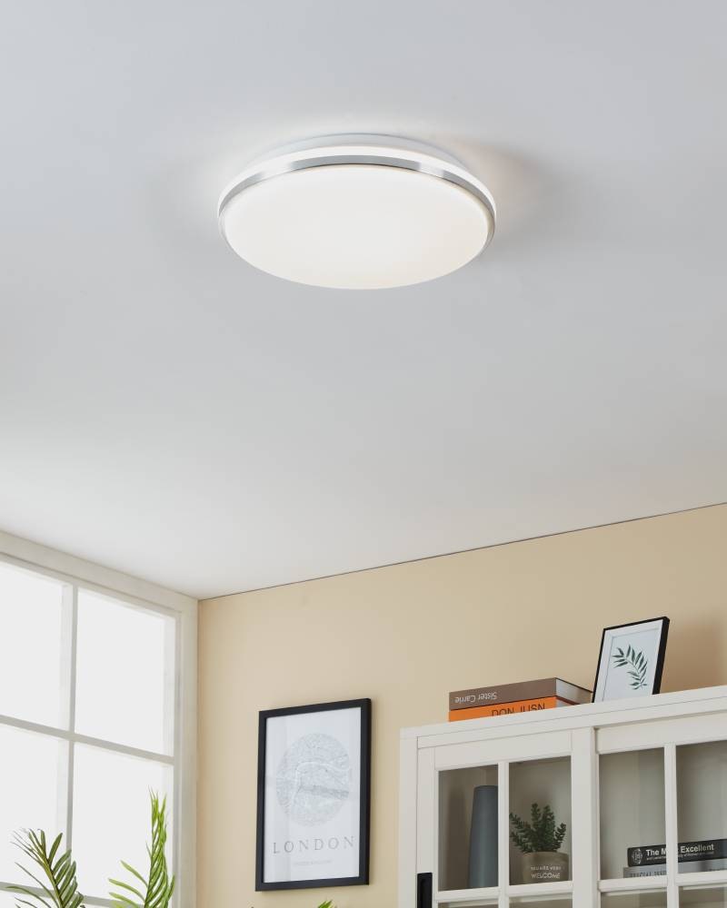 EGLO Deckenleuchte »PINETTO Deckenlampe, Wandlampe, weiß, chrom, Badezimmerlampe, IP44«, Leuchtmittel LED-Modul | LED fest integriert, Bürolampe, Küche Büro Badezimmer, Flur, minimalistisch, 34x34x6,5cm
