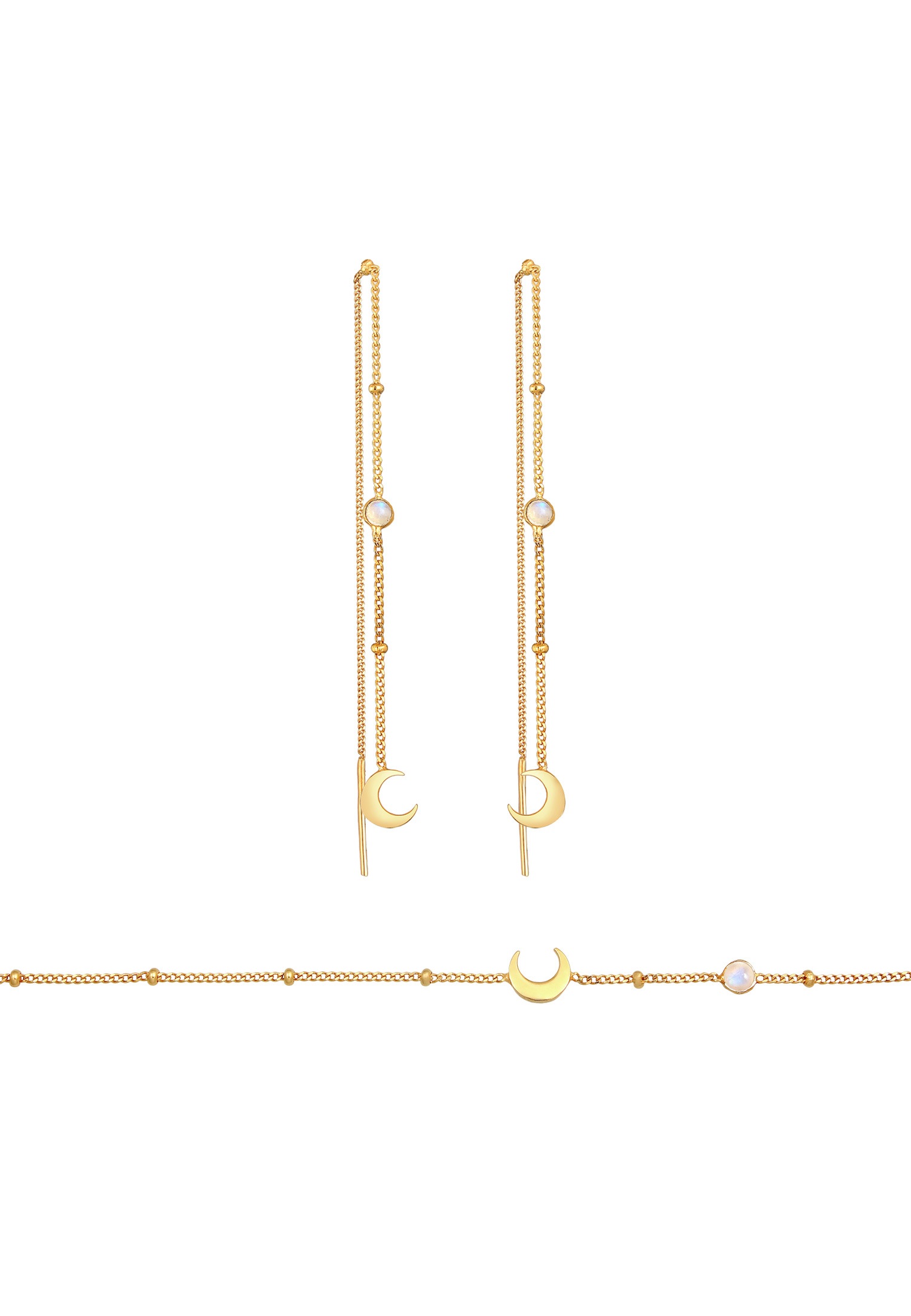 Elli Ohrring und Ketten Set »Schmuckset Halbmond Mond Mondstein Astro 925 Silber«