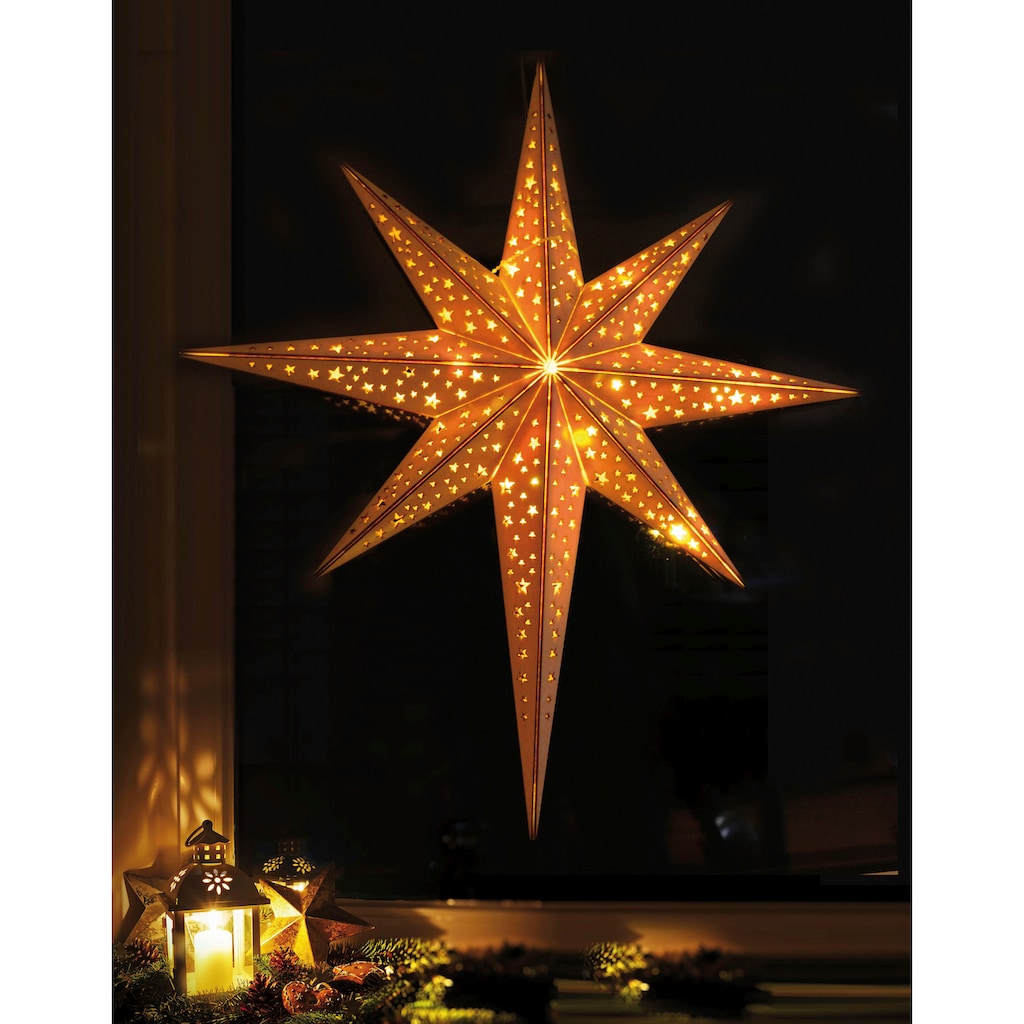 IC Winterworld LED Stern »Holzdeko mit Sternenmuster, Weihnachtsdeko, Dekostern, Batteriebetrieb«, 10 flammig-flammig
