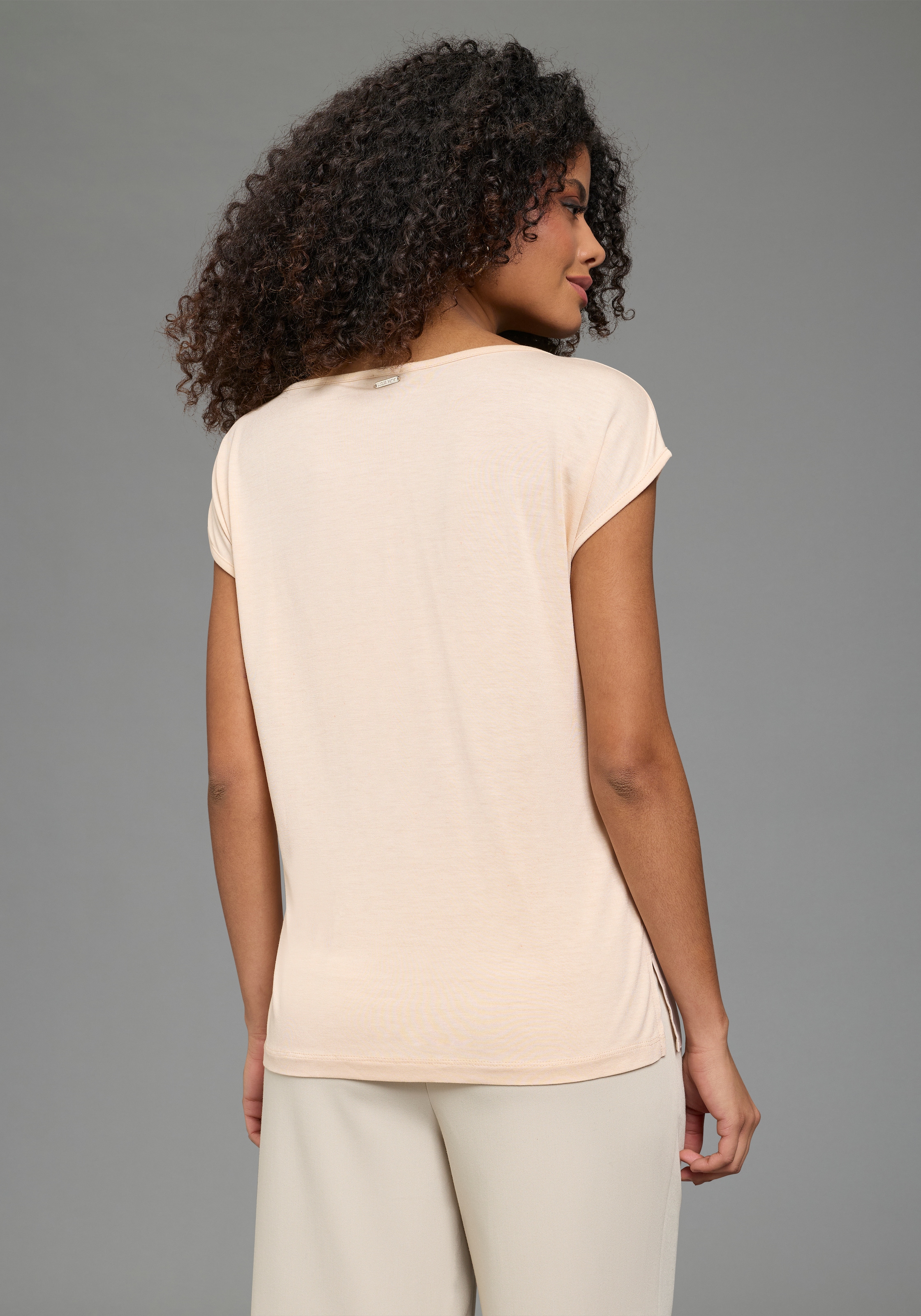 Laura Scott Shirtbluse mit Satin, U-Boot-Ausschnitt, Viskose und Elasthan Rückenteil