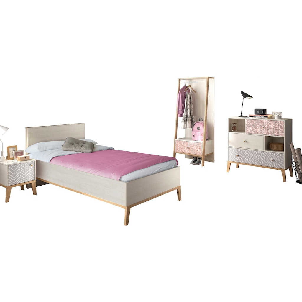 Gami Jugendzimmer-Set »Alika«, (Set, 4 St., Kleiderständer, Bett, Nachttisch, Kommode)