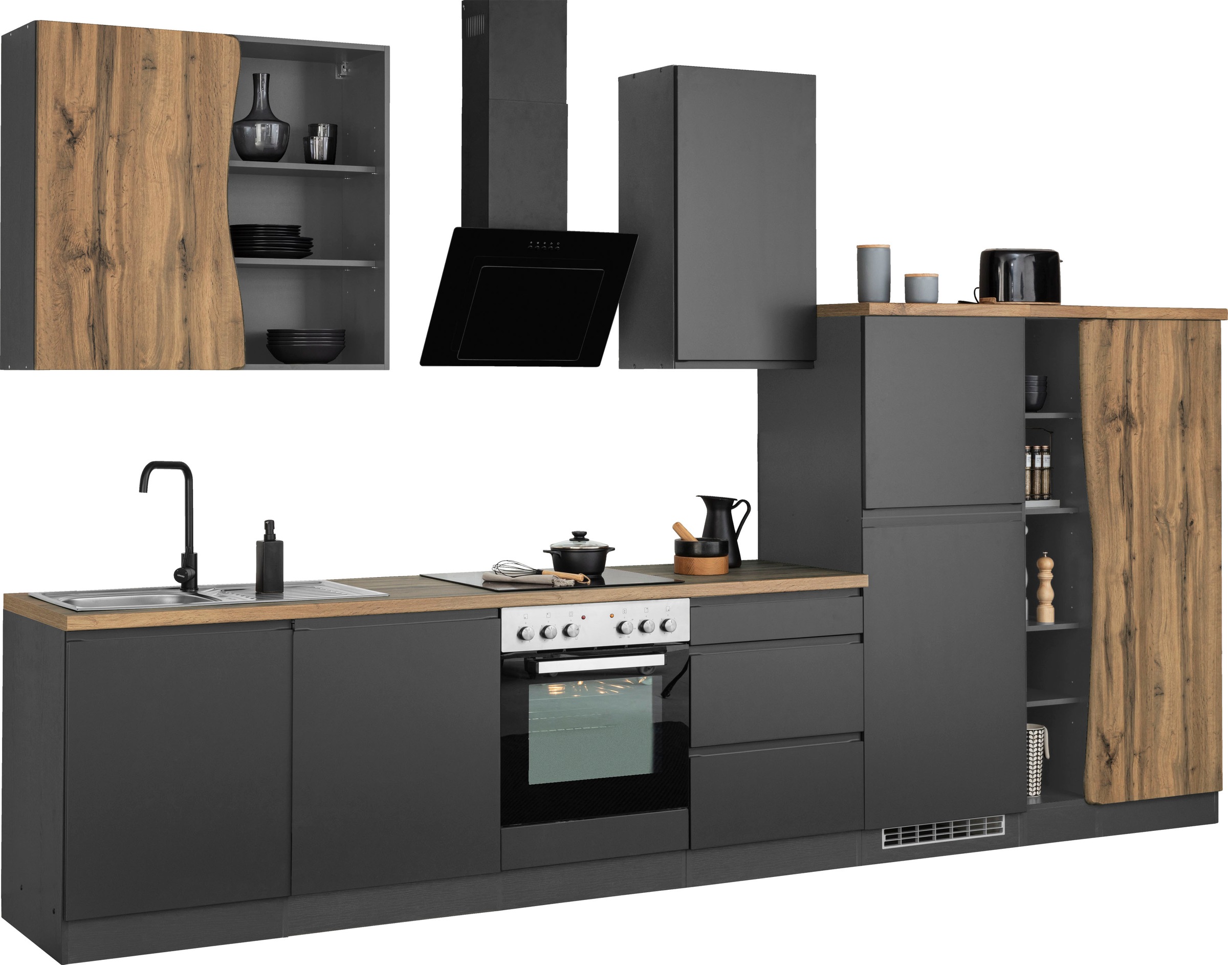 HELD MÖBEL Küche »Bruneck«, 380cm breit, wahlweise mit oder ohne E-Geräte,  hochwertige MDF-Fronten kaufen bei OTTO | Hängeschränke