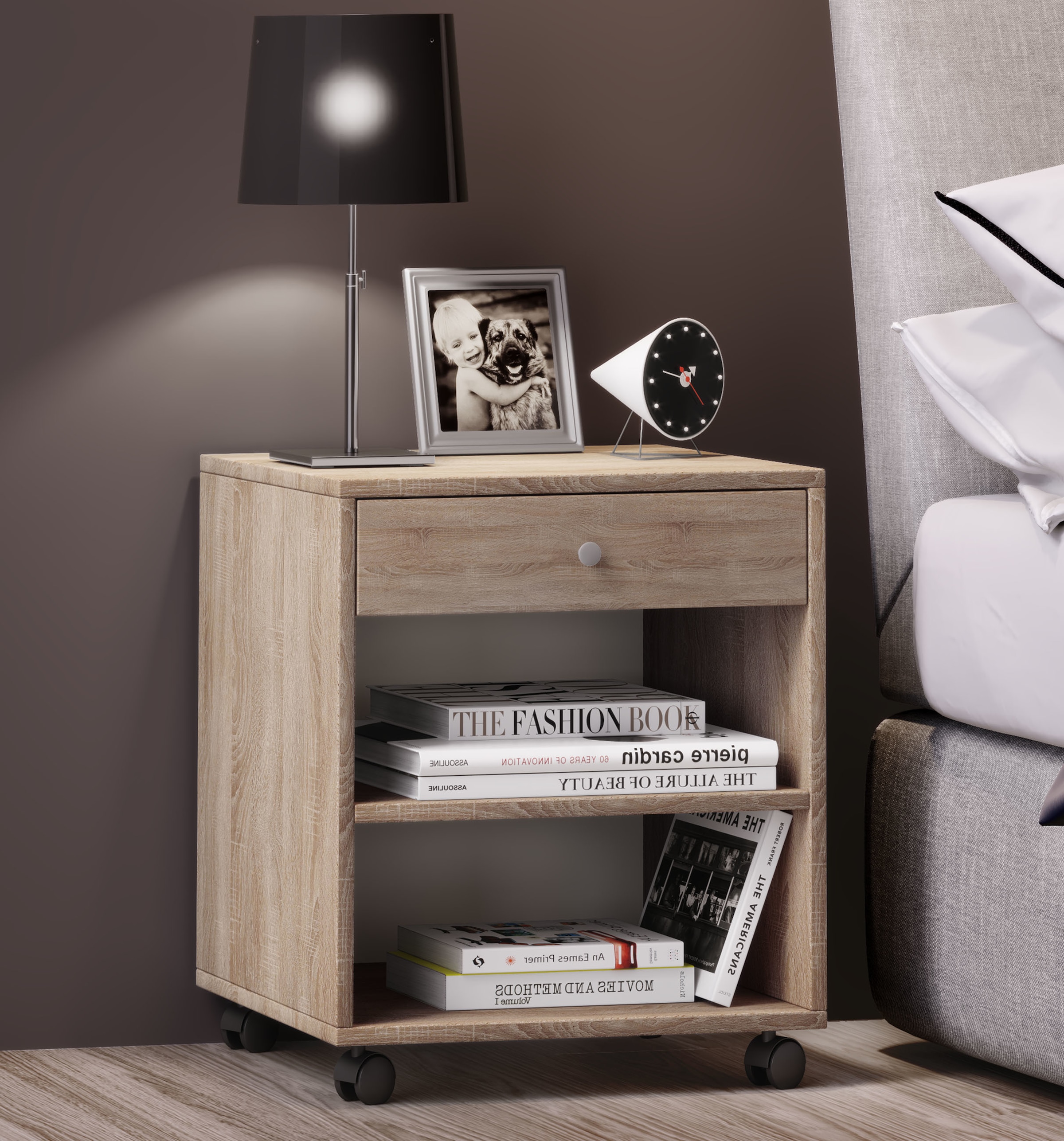 VCM Nachttisch »Holz Nachttisch Schrank Rolda Schublade Rollen« VCM Rolda, 