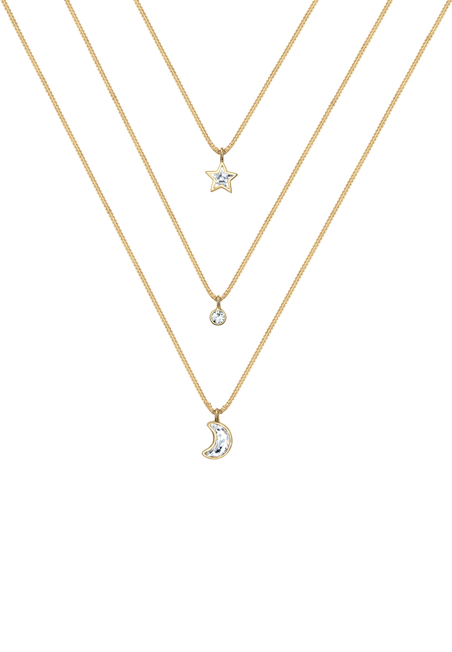 Elli Silberkette »Halskette Layer Mond Stern Kristalle 925 Silber«