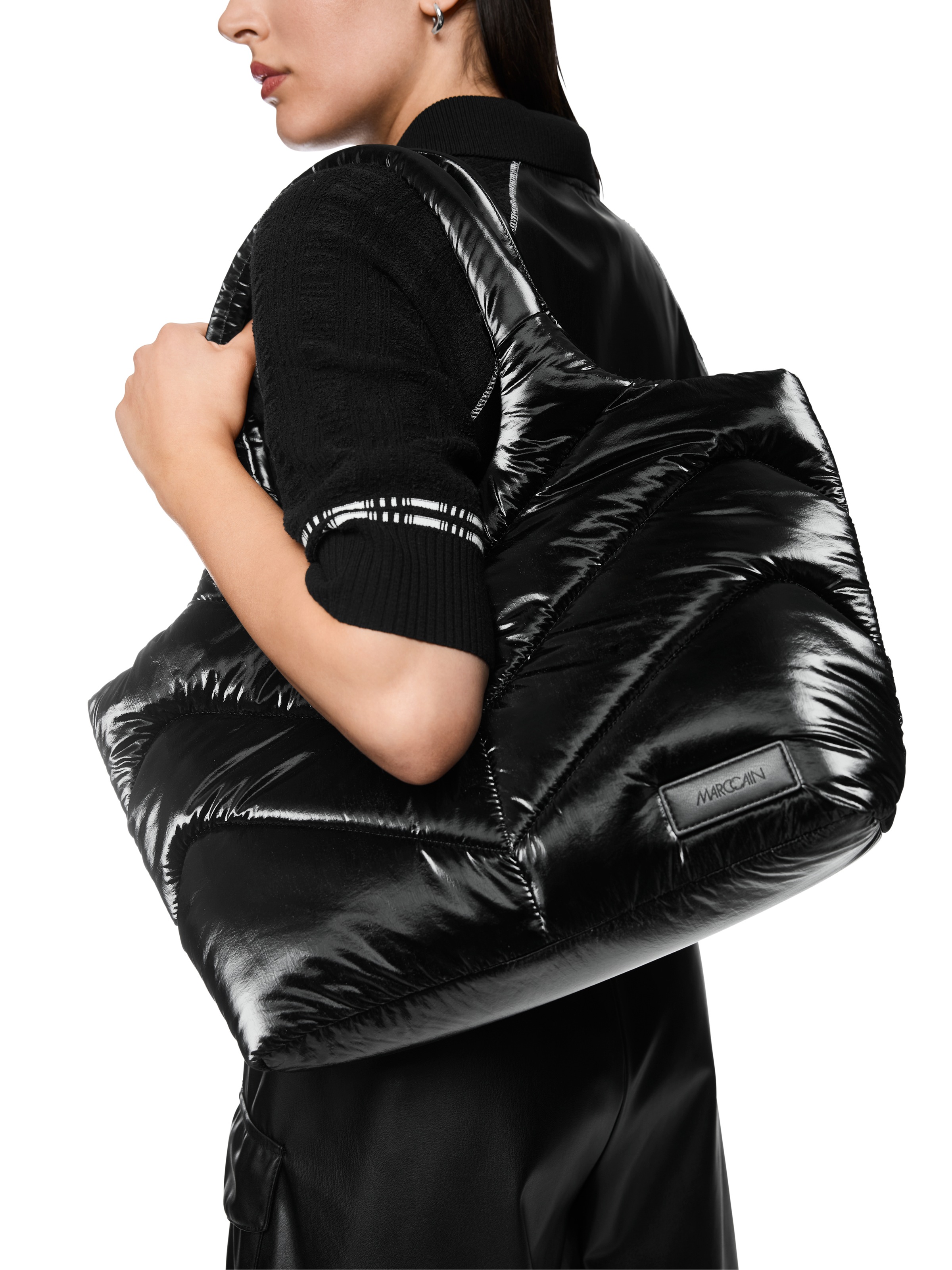 Marc Cain Shopper Damen Schultertasche mit Logo-Aufnäher und Ziersteppung