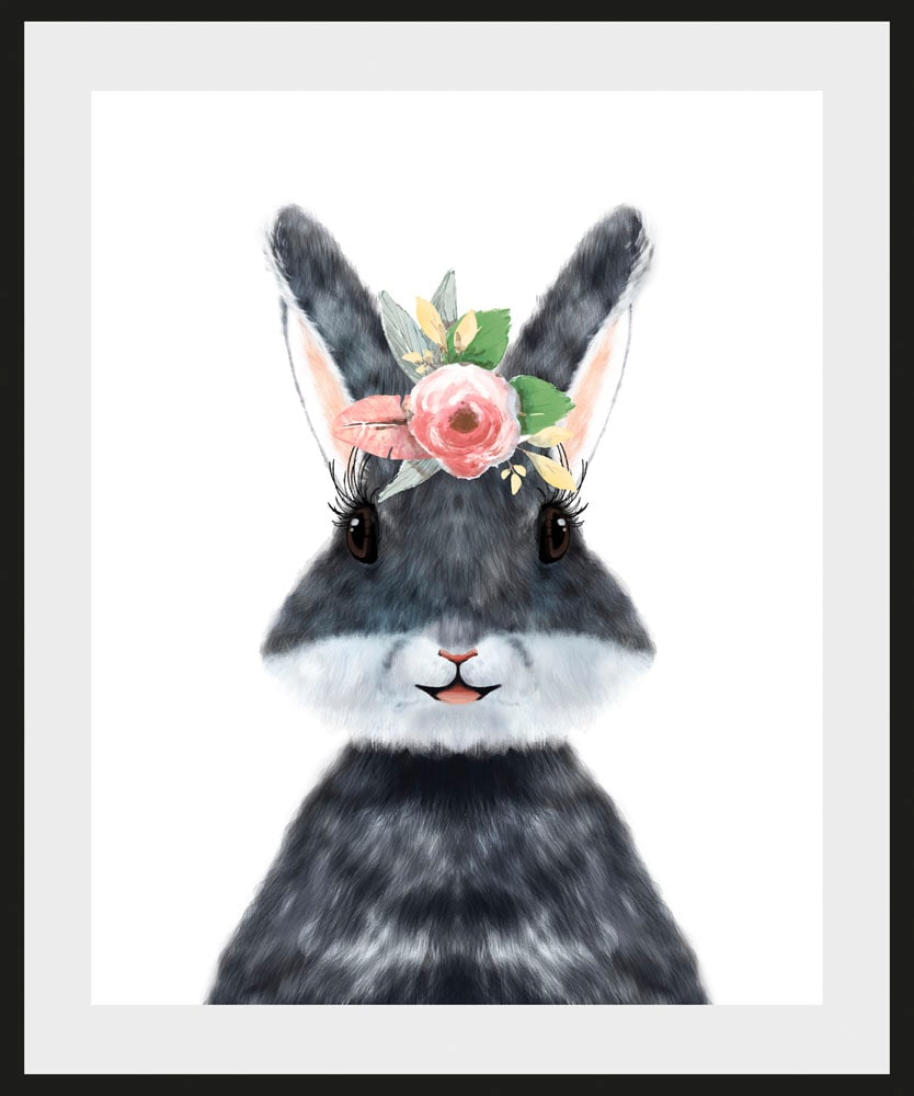 queence Bild »Albino«, Hase-Hasen-Haustiere-Kunst-Ostern-Blumen, (1 St.), HD Premium Poster-Druck inkl. Holzrahmen