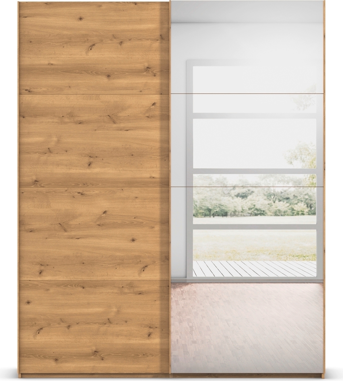 rauch Schwebetürenschrank »Kleiderschrank Schrank Garderobe Schlafzimmerschrank SCALE-FYRA« edle viergeteilte Türen mit Spiegel und vielen Farben MADE IN GERMANY