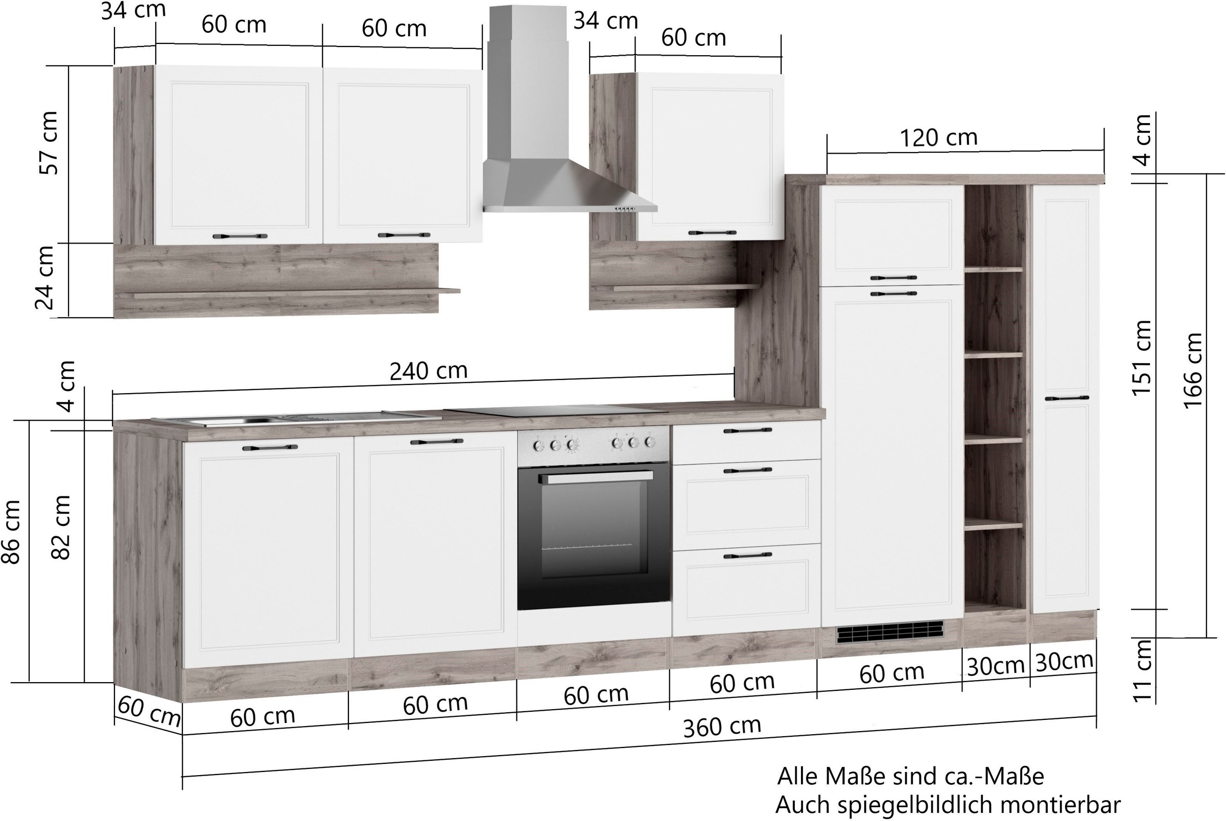 HELD MÖBEL Küche »Lana«, 360 cm breit, wahlweise mit oder ohne E-Geräte  online bei OTTO