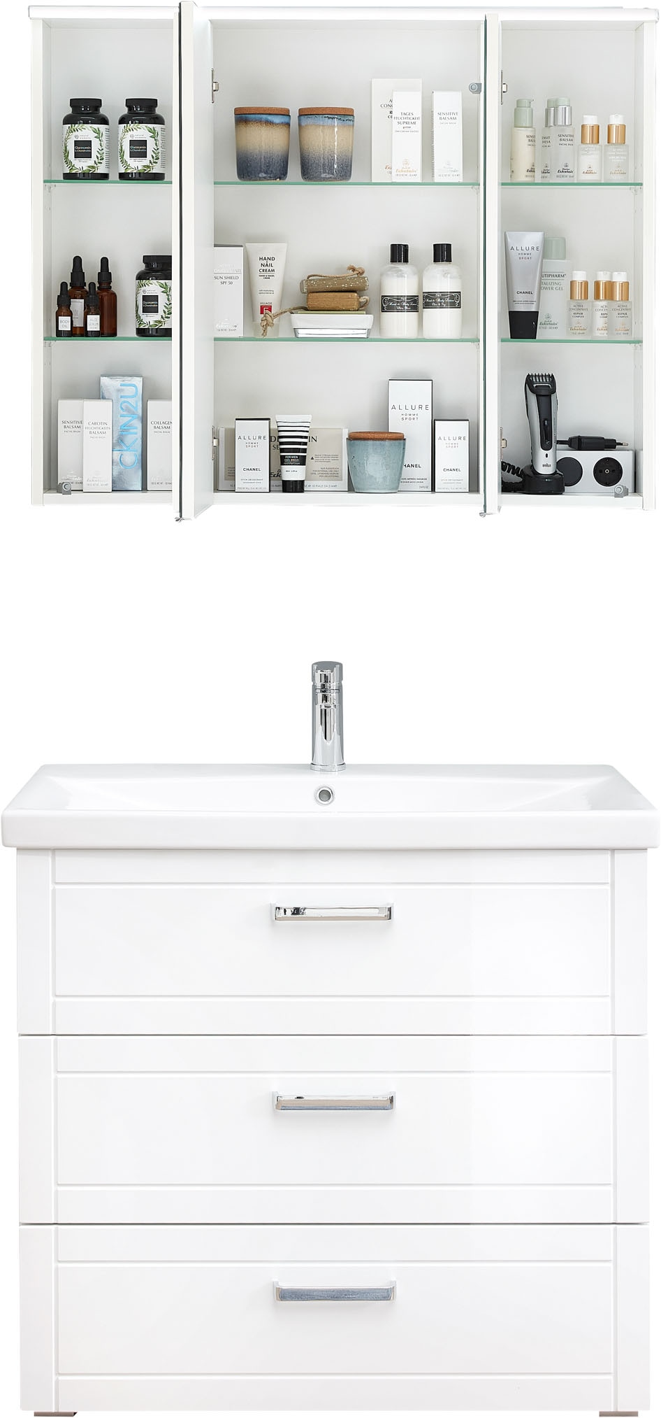 Saphir Badmöbel-Set »Serie 3007,Waschtisch mit Spiegelschrank« 3 Stk. tlg.