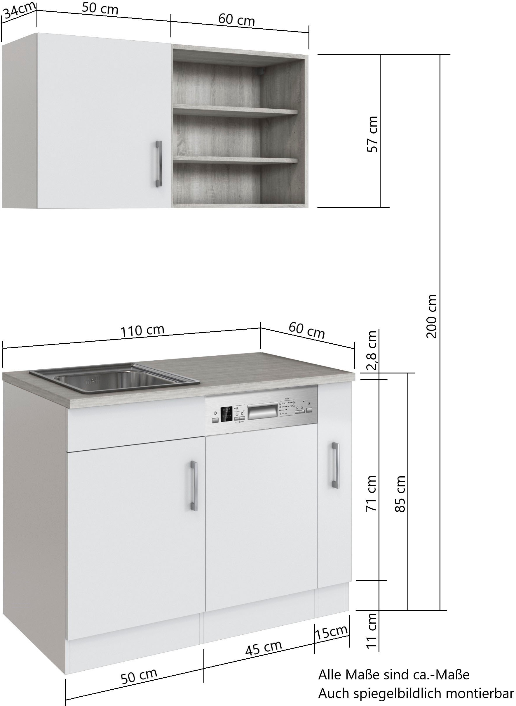 HELD MÖBEL Pantryküche »Mali«, Breite 110 cm, mit E-Geräten