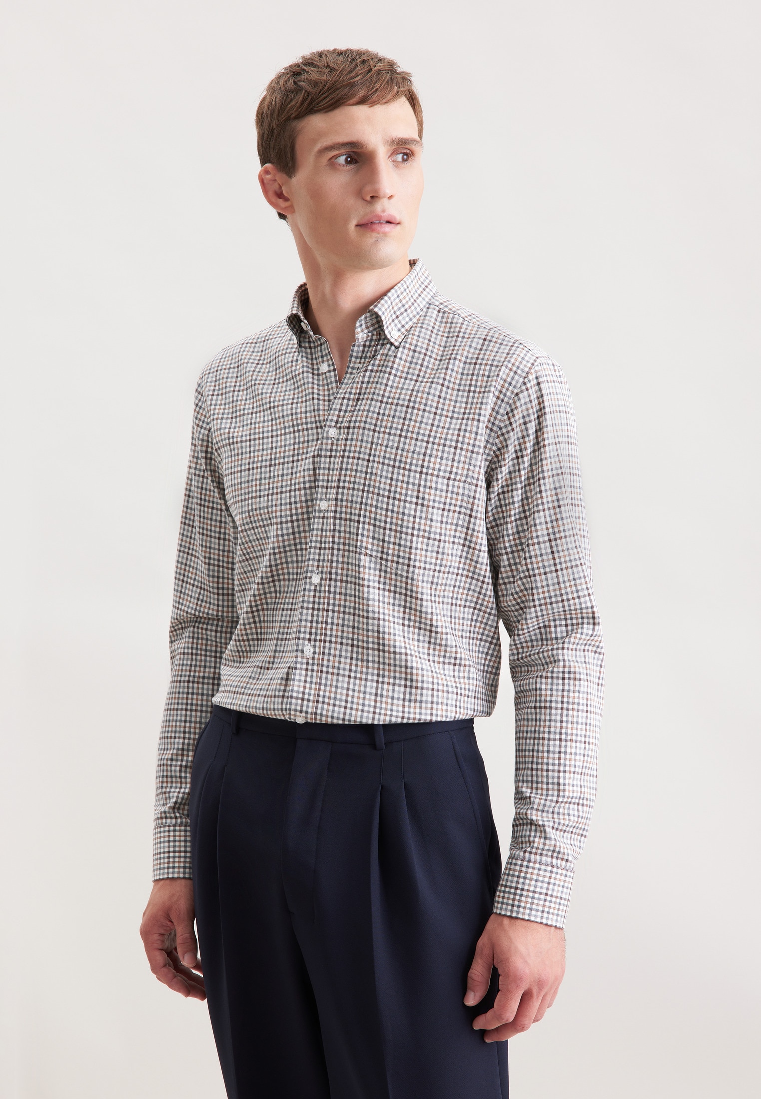 seidensticker Flanellhemd »Schwarze Rose« Regular 1/1 Button-Down-Kragen Karo