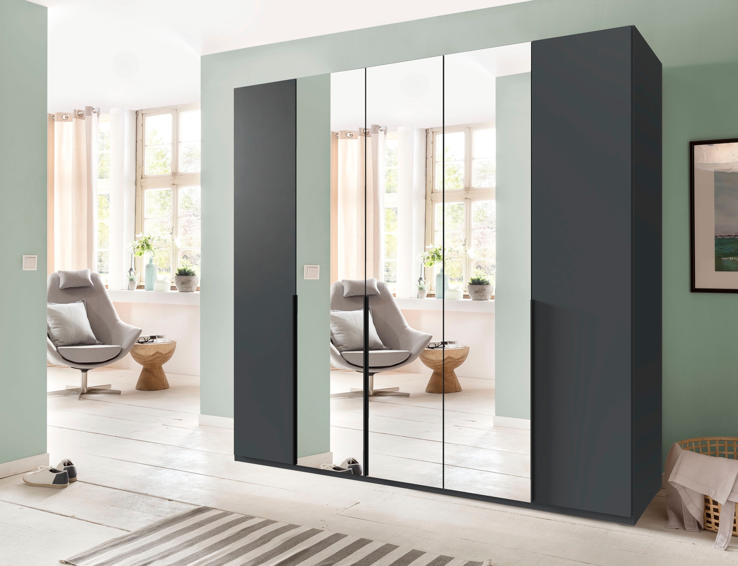 Wimex Kleiderschrank »Mugano,in 8 Breiten,3 Höhen,2 Tiefen, viele Farben, Made in Germany«, (in Basic oder Premium Ausstattung mit 2 weiteren Einlegeböden), mit langen oder kurzen Griffen aus Metall, mit oder ohne Spiegel