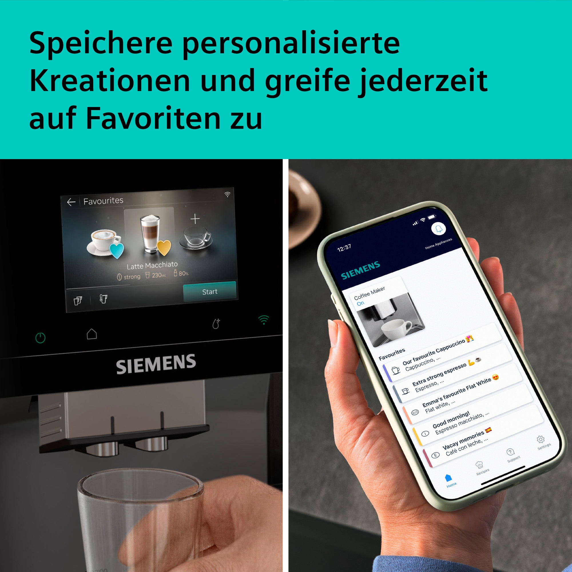 SIEMENS Kaffeevollautomat »EQ700 TP725E01, 41 verschiedene Getränke, XL-Getränke, 20 Favoriten« farbiges Full-Touch-Display, Doppeltassenfunktion, sehr leise, grau