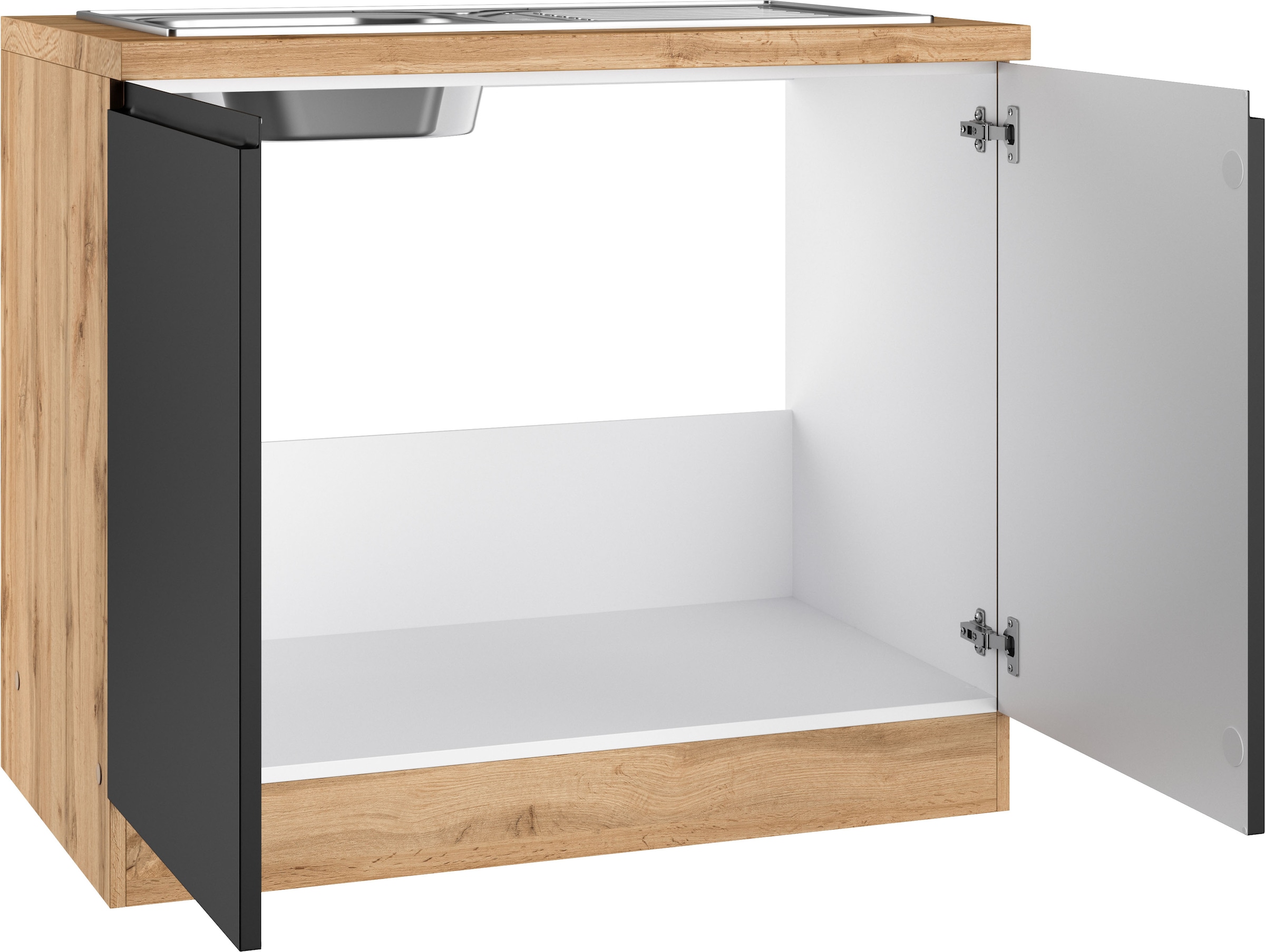KOCHSTATION Spülenschrank »KS-Virginia,neu in verbesserter Ausführung« Stauraum, Softclose, ohne Armatur,  Breite 100 cm, inklusive Einbauspüle, Soft-Close