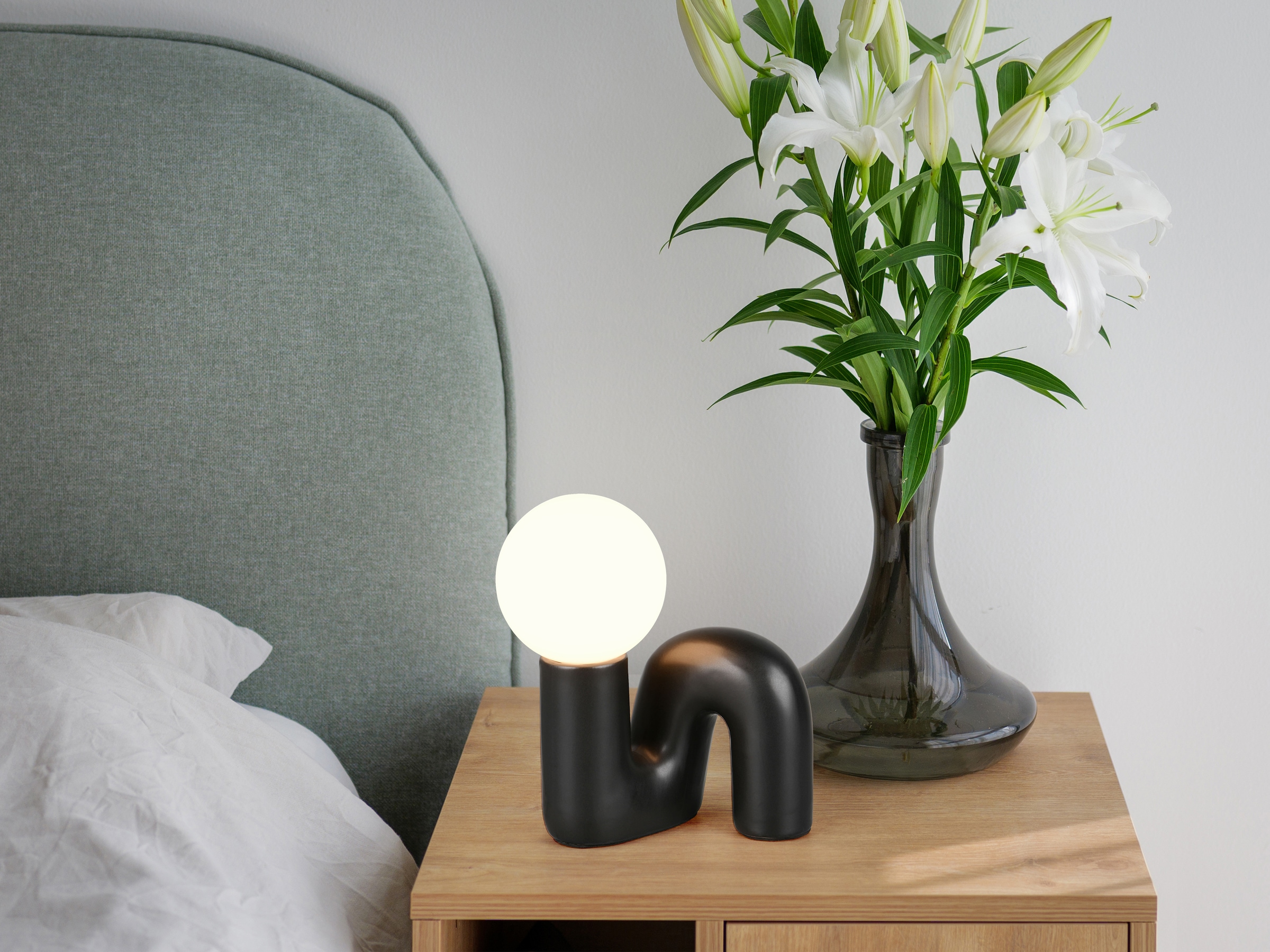 REALITY Leuchten Tischleuchte »QUINN, Keramik Tischlampe m. Glasschirm, ohne  Leuchtmittel 1xG9 max5W« G9 1 Stk. warmweiß - kaltweiß Design Nachttischlampe, Schreibtischlampe Höhe 22cm, Glas Lampenschirm