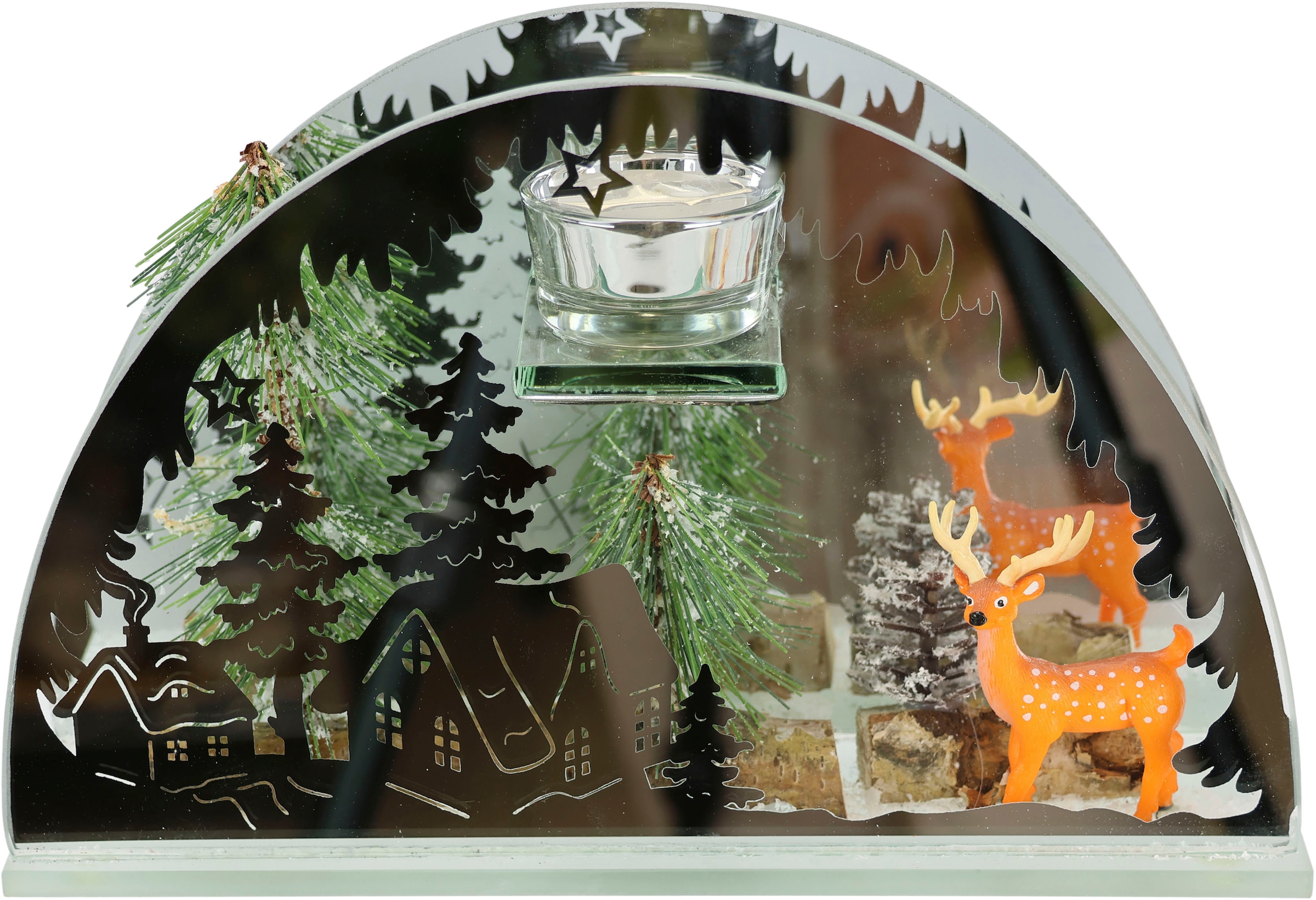 I.GE.A. Teelichthalter »Weihnachtsdeko, 15 Spiegelglas, cm ca. Online in St.), aus Höhe im Shop Hirsch-Deko (1 mit bestellen Deko-Objekt«, Kerzenhalter, Winterlandschaft, OTTO