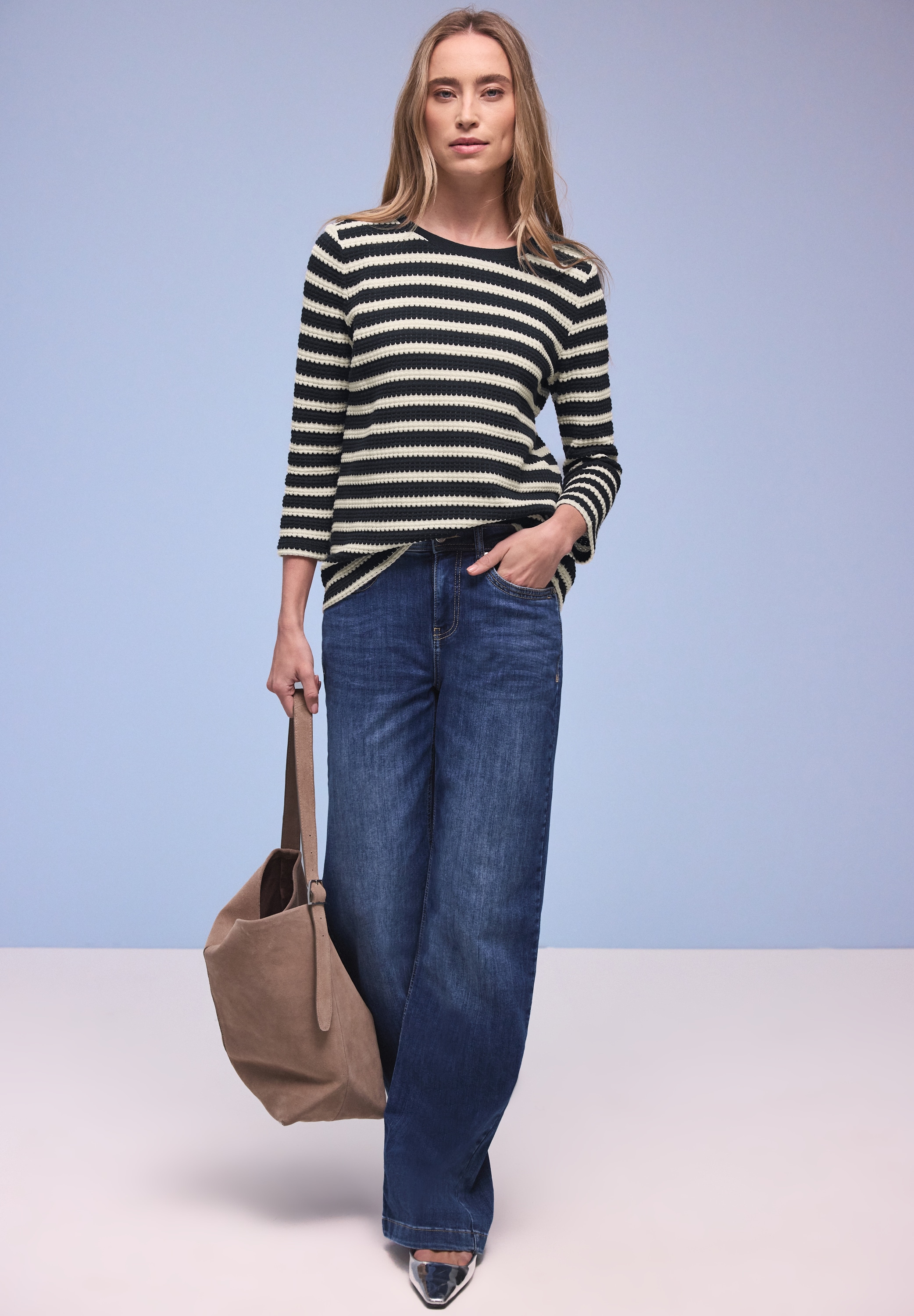 STREET ONE 3/4-Arm-Shirt Strick-Look Shirt mit Streifenmuster