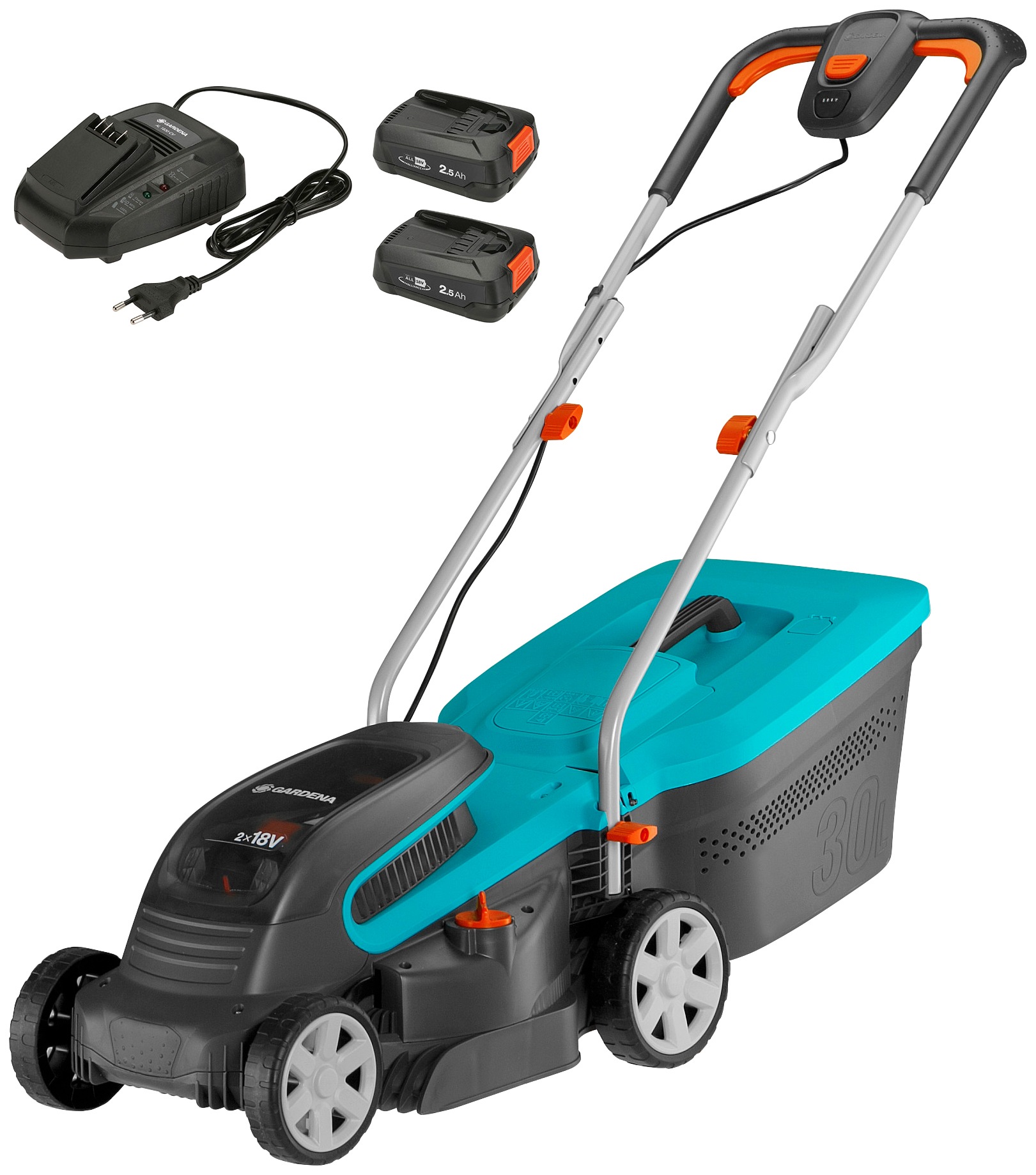 GARDENA Akkurasenmäher »PowerMax 32/36V P4A Ready-To-Use Set«, (mit Ladegerät und 2 Akkus)