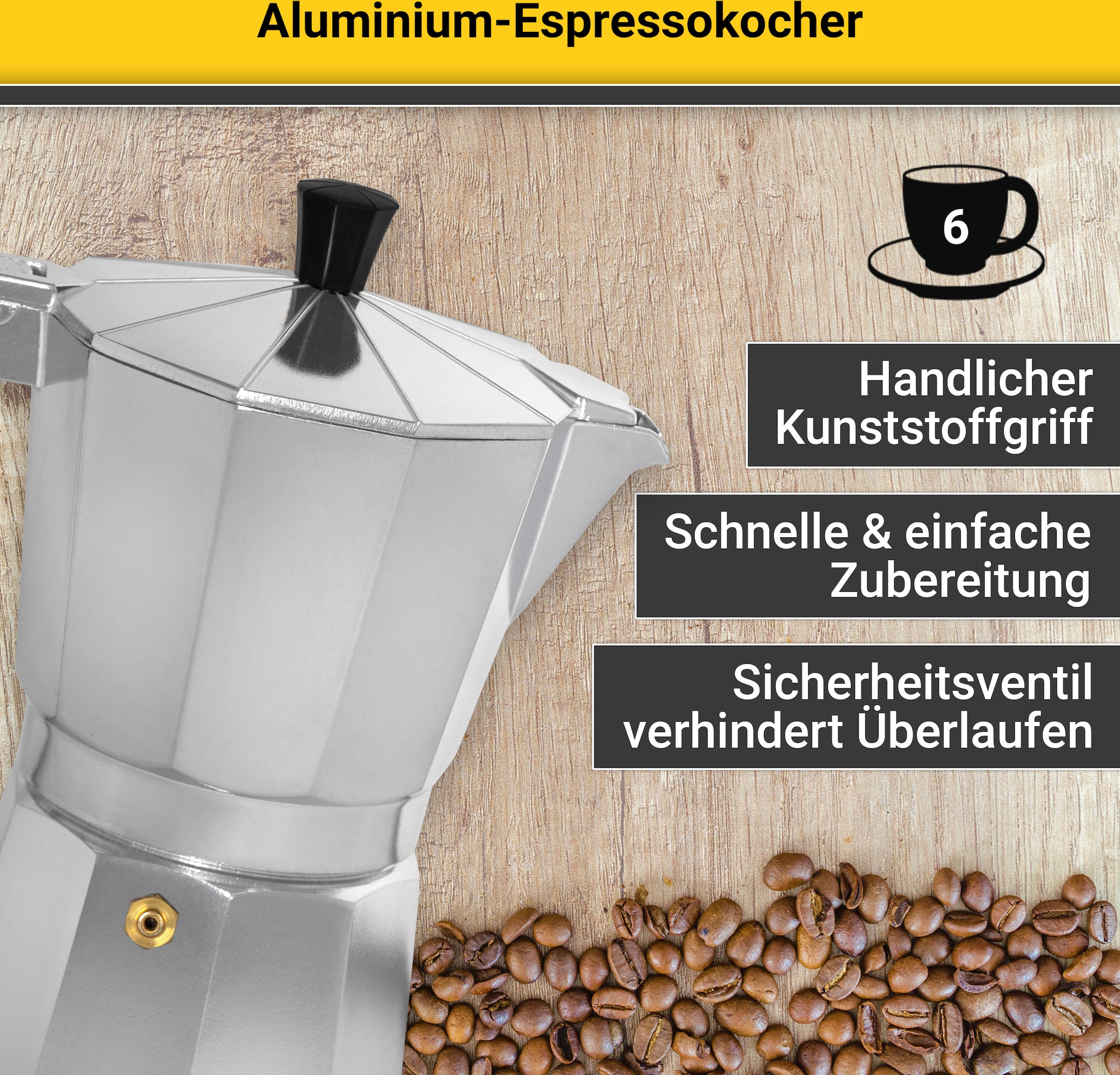 Krüger Espressokocher »Italiano«, 0,35 l Kaffeekanne, traditionell italienisch, aus Aluminium, mit Silikon-Dichtungsring