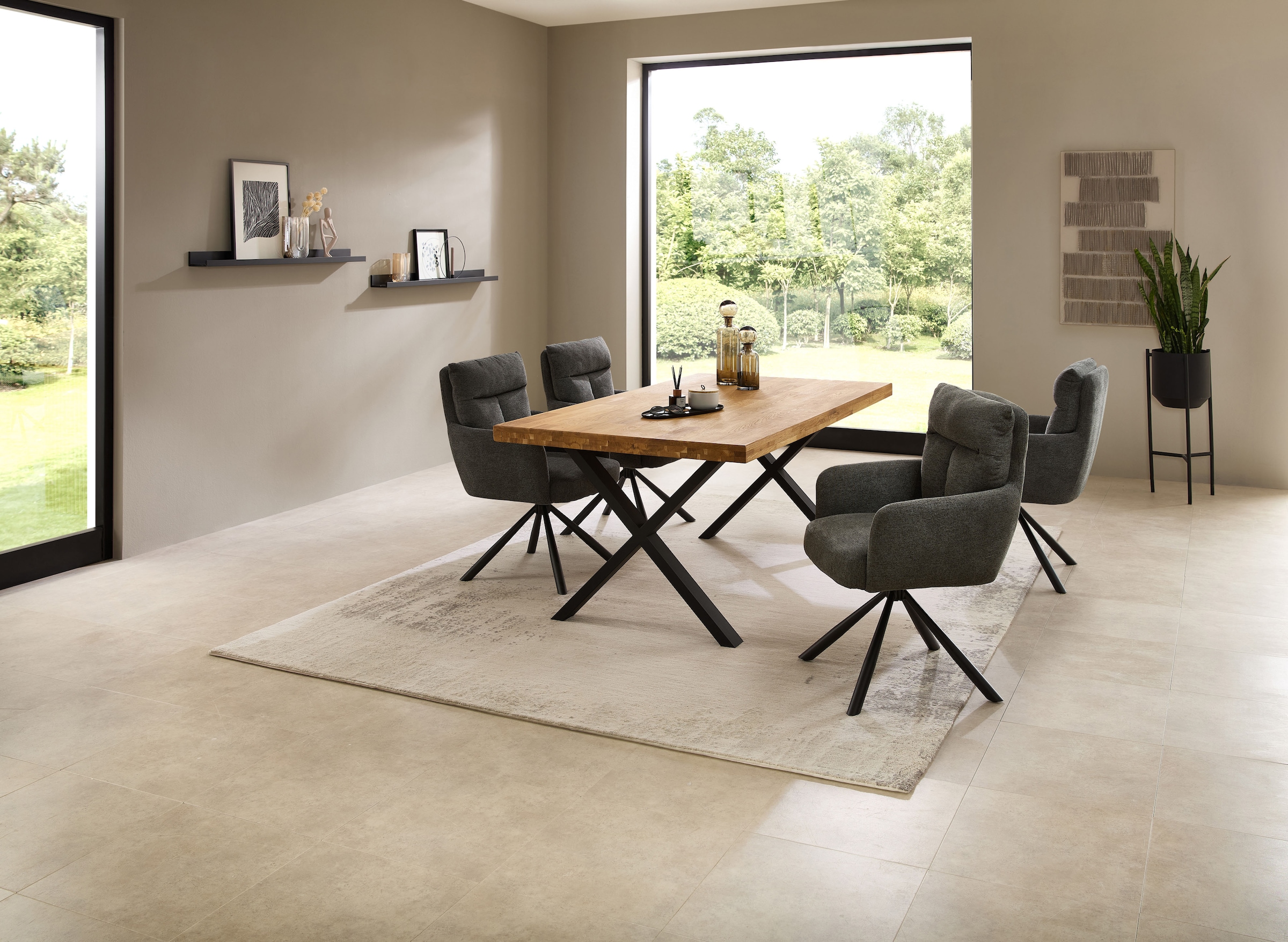 Stolkom Esstisch »Chris Esszimmertisch Eiche Massivholz, BxHxT 110x47x70 cm«, Gerade Kante, Industrial Style Eiche Massivholz