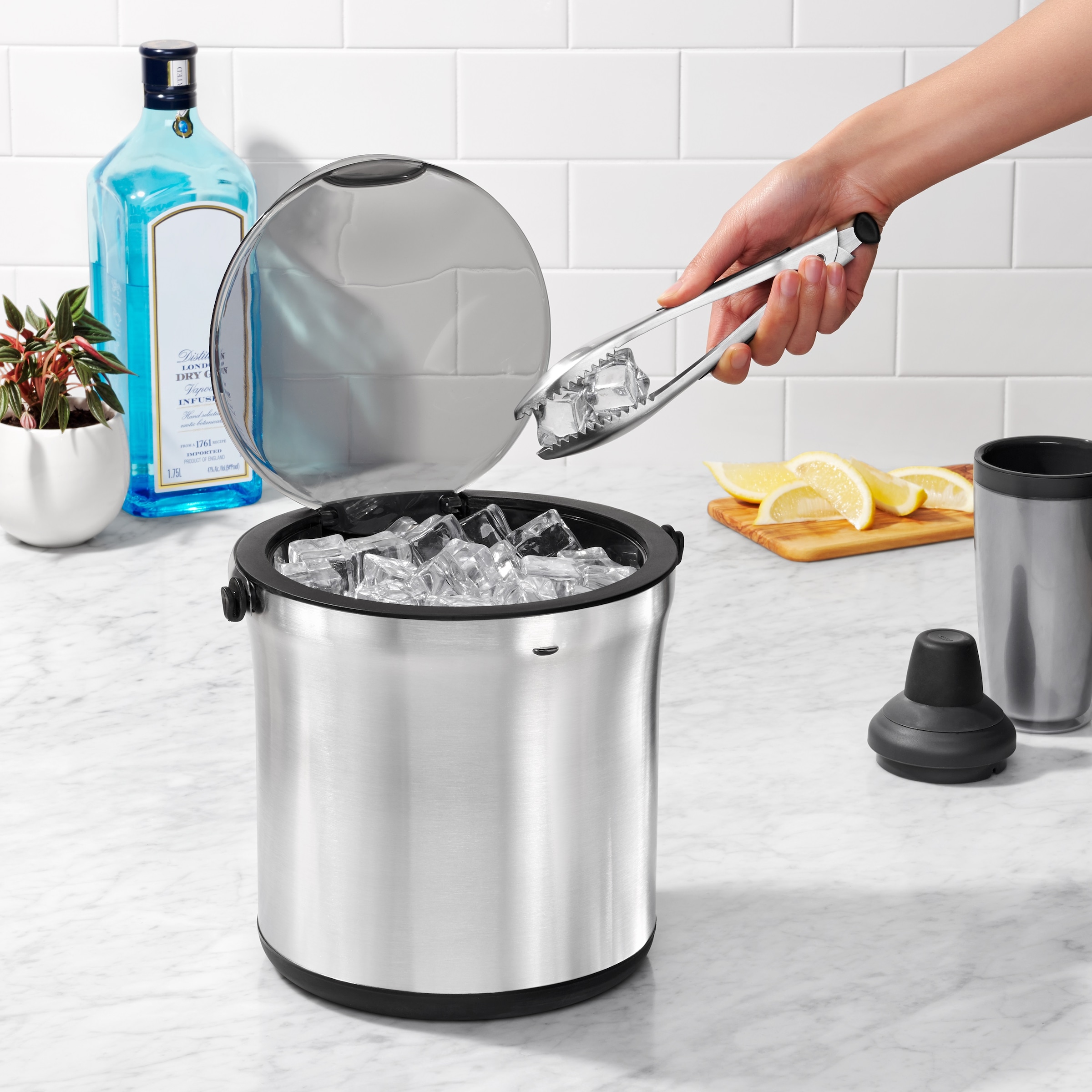 OXO Good Grips Eiseimer, Eiskühler, doppelwandig, mit Zangen-Set, Edelstahl