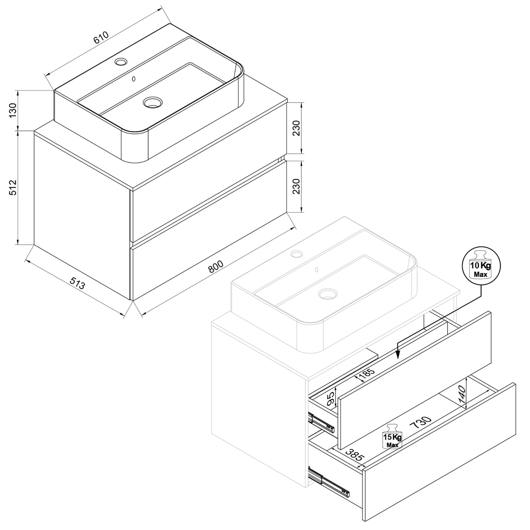 VCM Waschtisch »2 tlg. Badmöbel-Set mit Waschbecken Cosila-A 80 cm« 2 Stk. tlg.