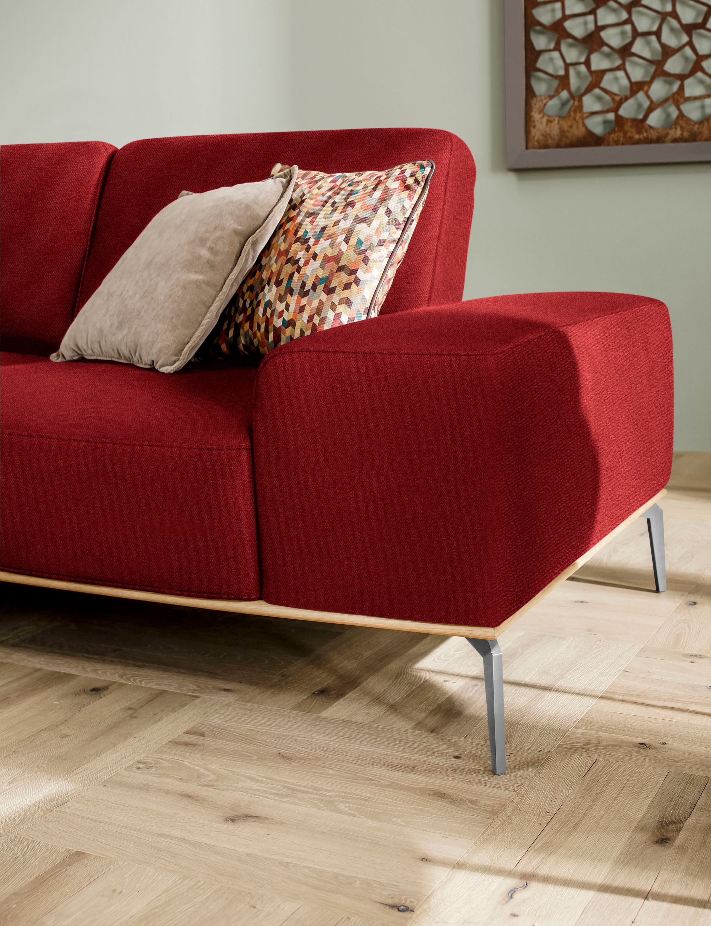 W.SCHILLIG Ecksofa »run, Designsofa, bequem, L-Form«, mit elegantem Holzsockel, Füße in Chrom glänzend, Breite 299 cm