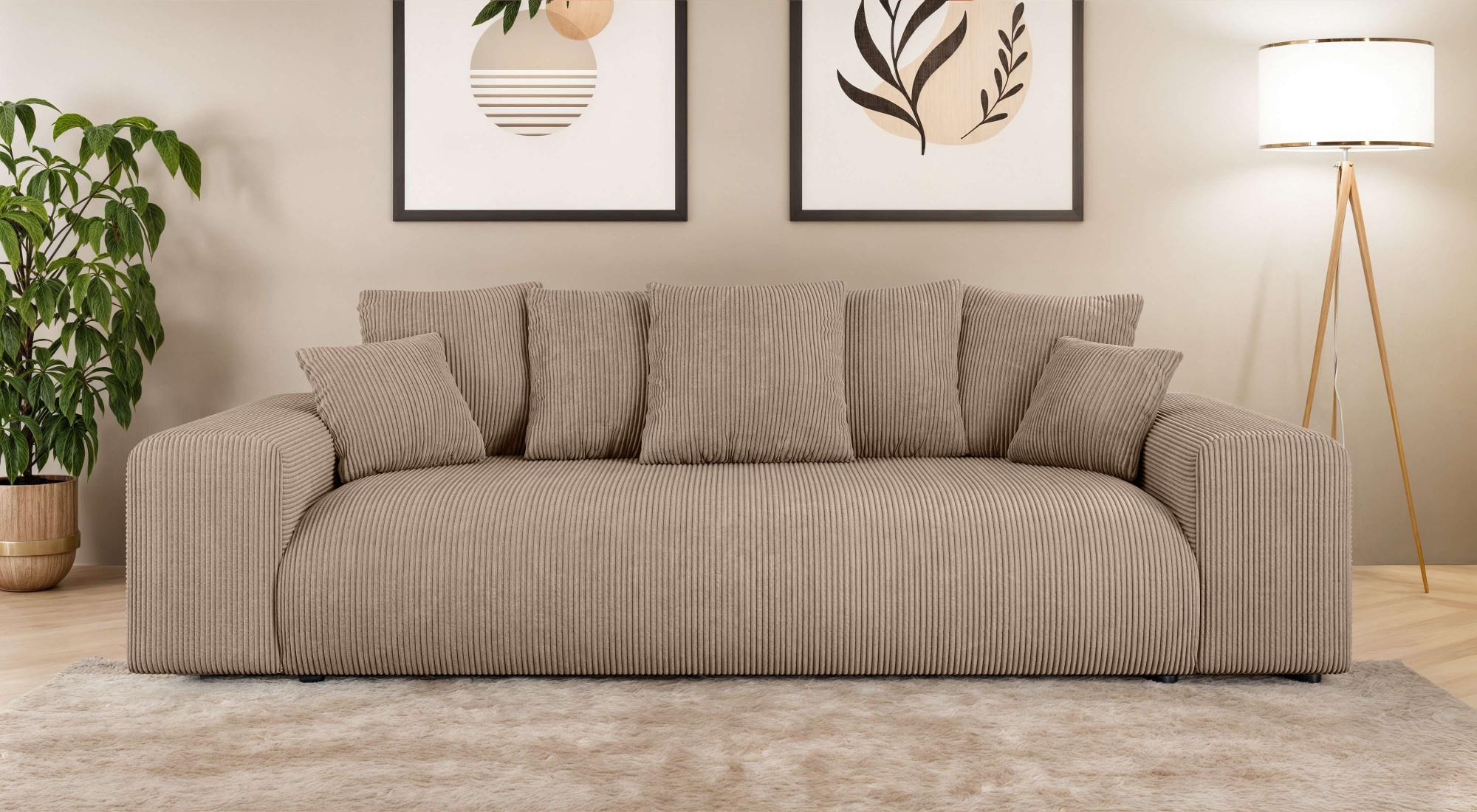 Home affaire Big-Sofa »LAKESIDE 3-Sitzer Schlafsofa mit Bettkasten, Breite 256,5 cm« Liegefläche 168,5x195 cm, hoher Sitzkomfort, Maße B/T/H: 256/122/82cm