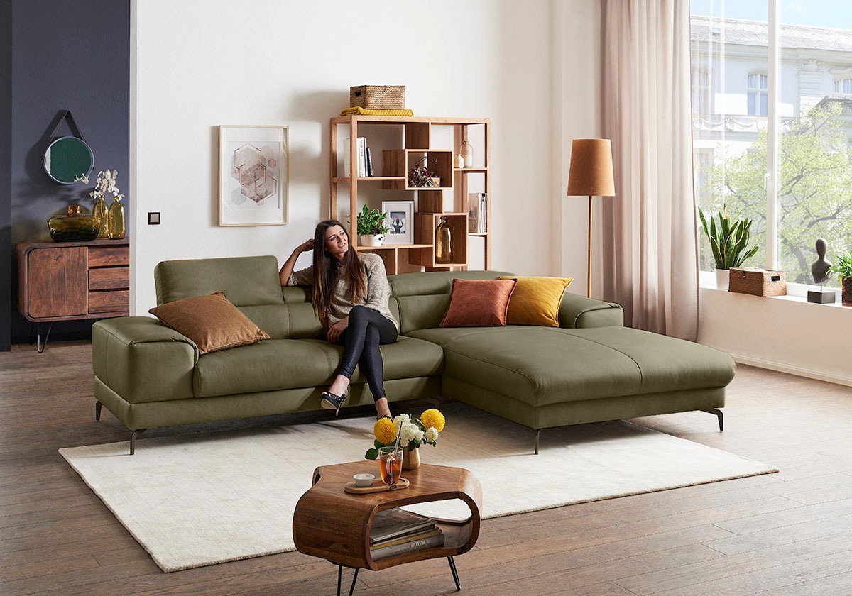 W.SCHILLIG Ecksofa »piedroo, Designsofa mit tollem Sitzkomfort, elegant und bequem, L-Form«, Kopfteilverstellung, wahlweise mit Sitztiefenverstellung, Breite 303cm