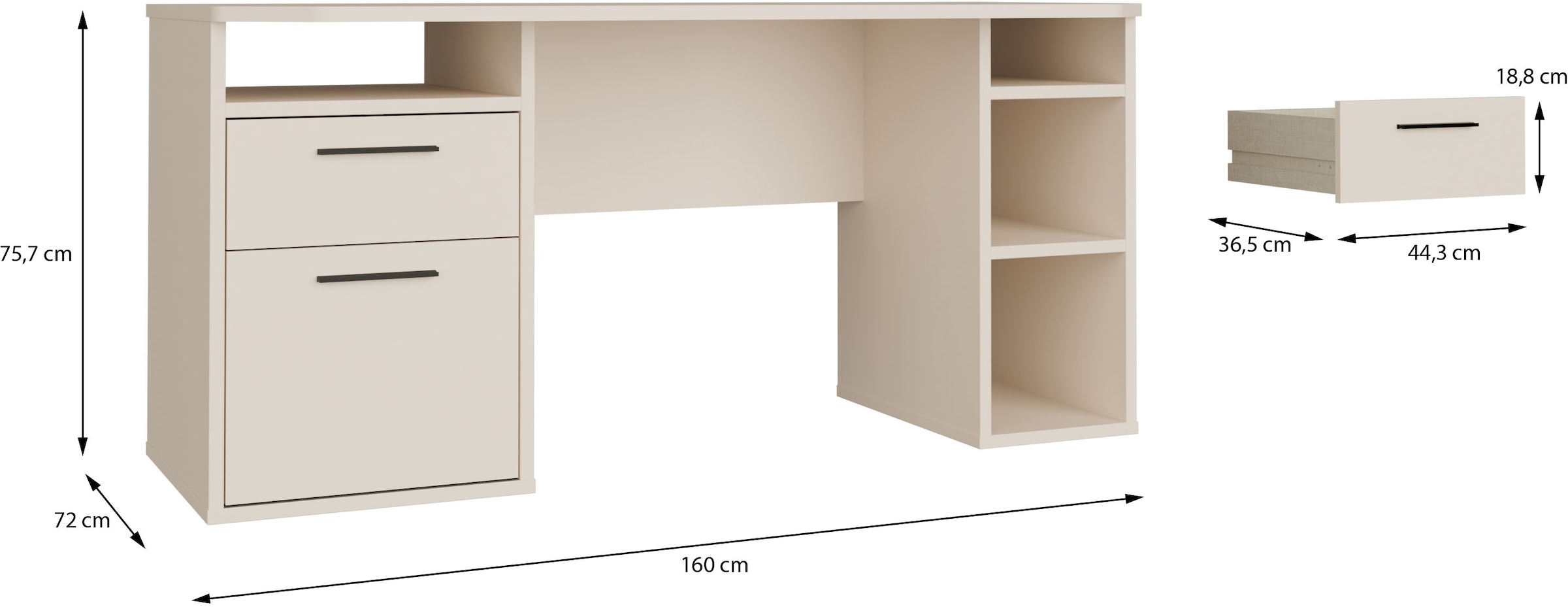 FORTE Schreibtisch »Tezaur« mit Schubkasten und Tür, B/H/T 160/75,7/72 cm