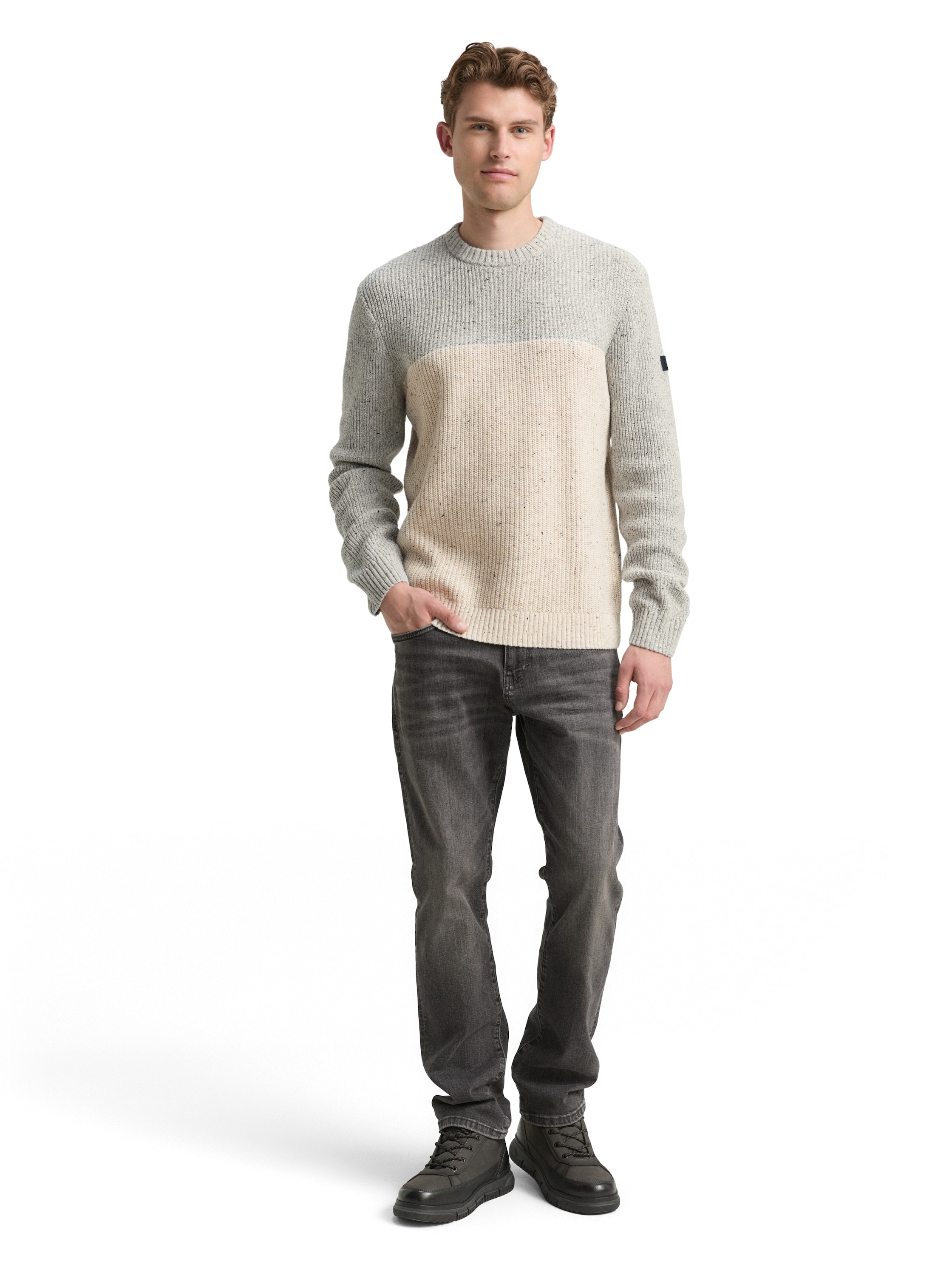 TOM TAILOR Rundhalspullover mit Logo Stickerei