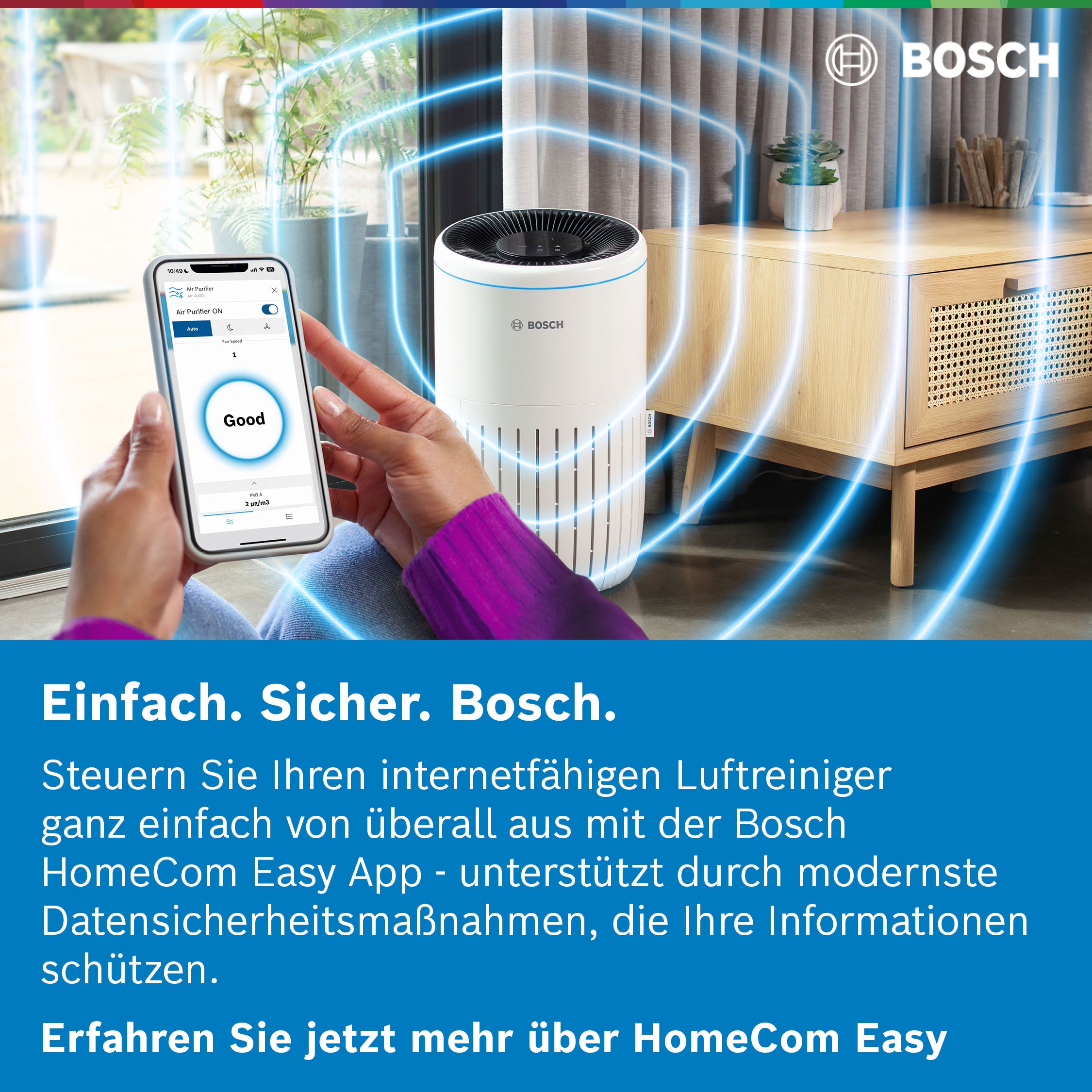 BOSCH Luftreiniger »Air 4000i, mit App-Steuerung« für 62 qm Räume mit 3-in-1 Luftfilter, Smart Sensor, Automatik- und Ruhemodus